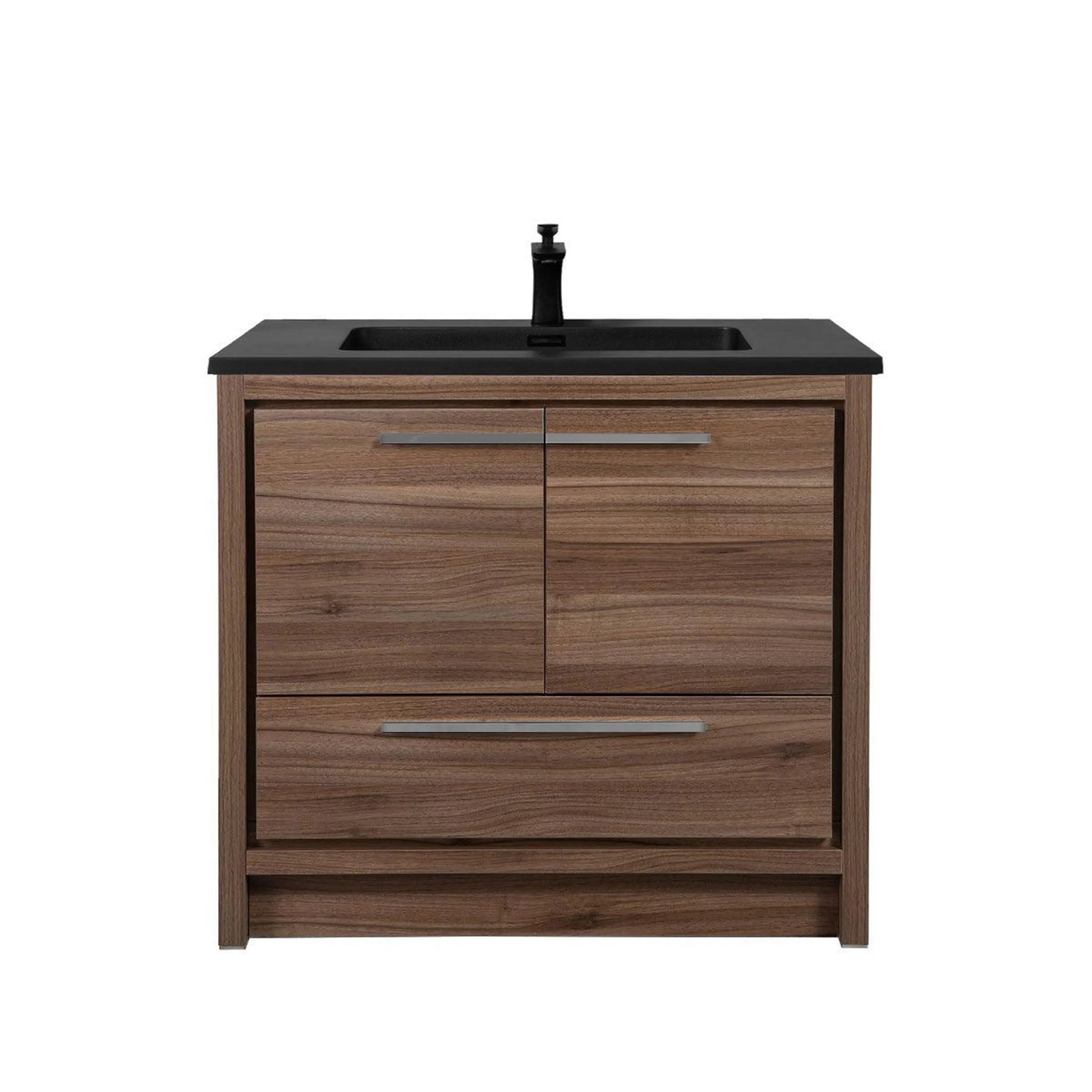 36" Walnut Freestanding Bathroom Vanity with Black Engineered Quartz Countertop-Migration_Bathroom Vanities-DECOROLALA