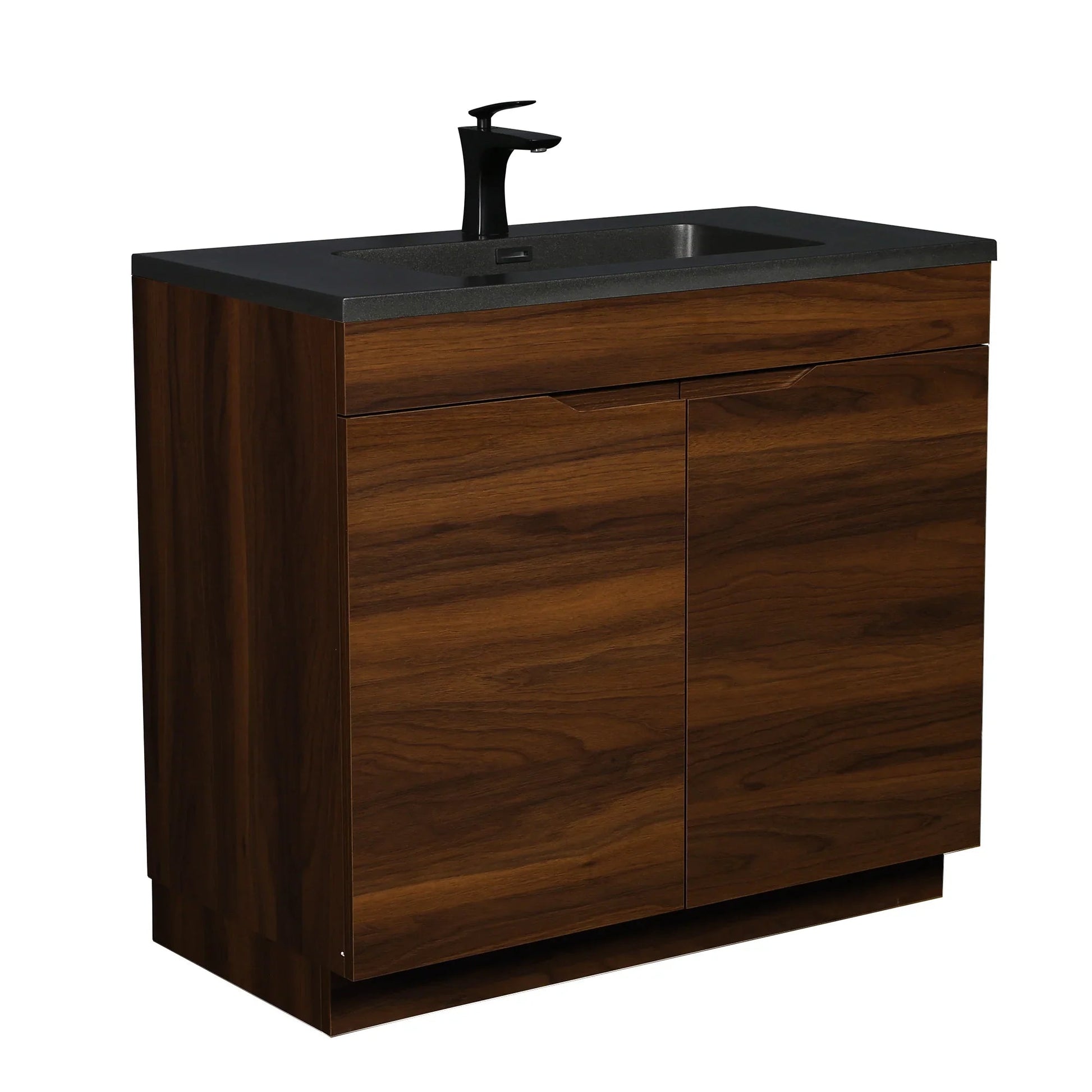 36" Walnut Freestanding Bathroom Vanity with Black Engineered Quartz Countertop-Migration_Bathroom Vanities-DECOROLALA