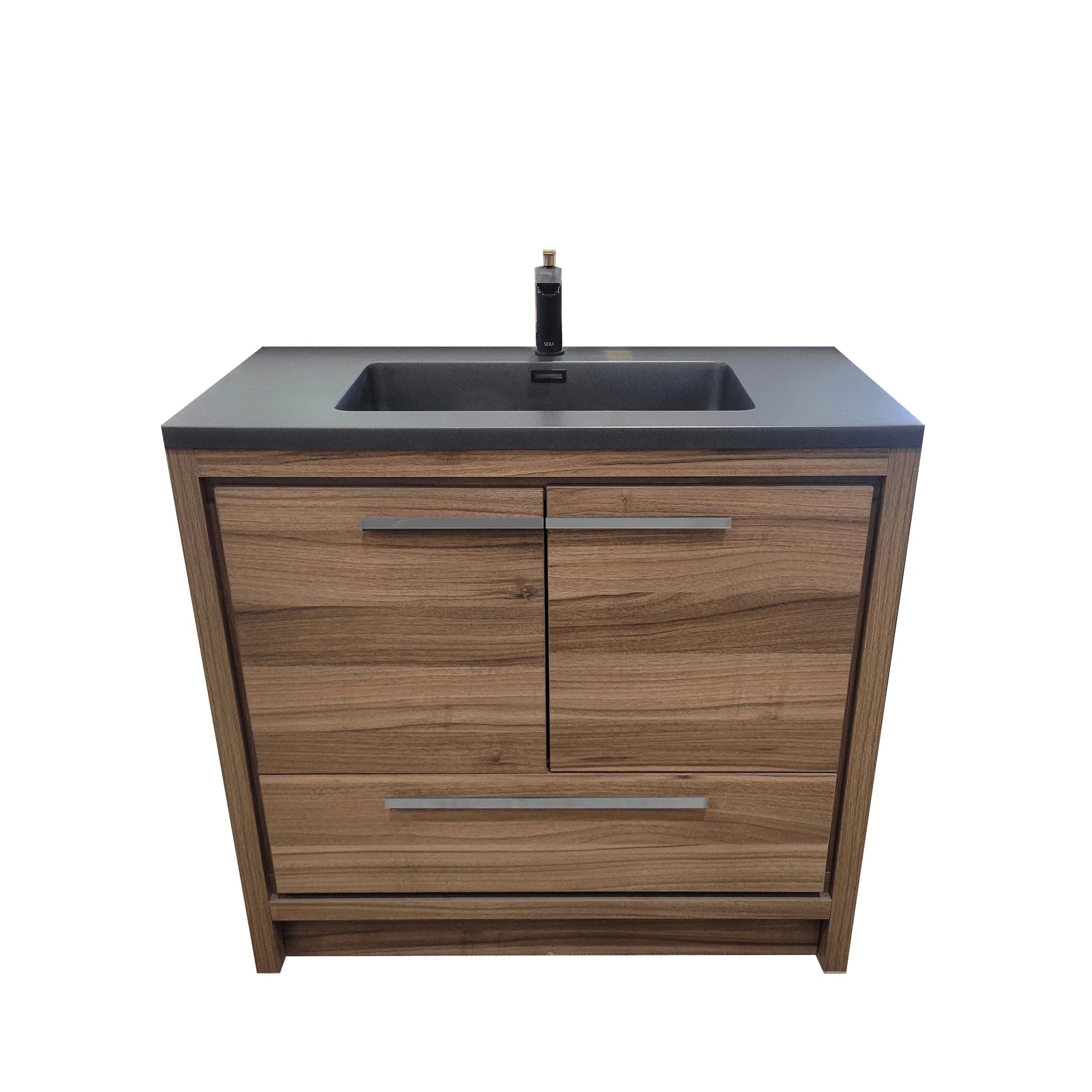 36" Walnut Freestanding Bathroom Vanity with Black Engineered Quartz Countertop-Migration_Bathroom Vanities-DECOROLALA