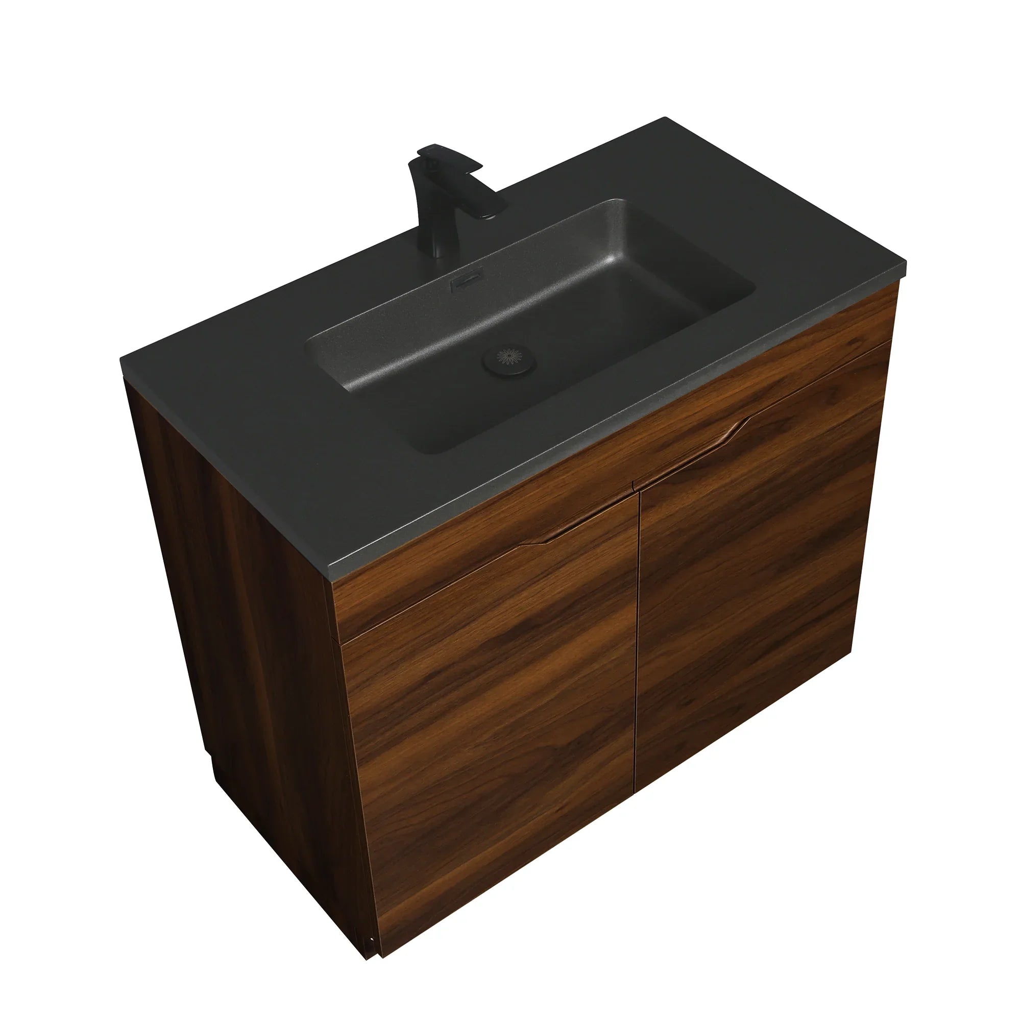 36" Walnut Freestanding Bathroom Vanity with Black Engineered Quartz Countertop-Migration_Bathroom Vanities-DECOROLALA