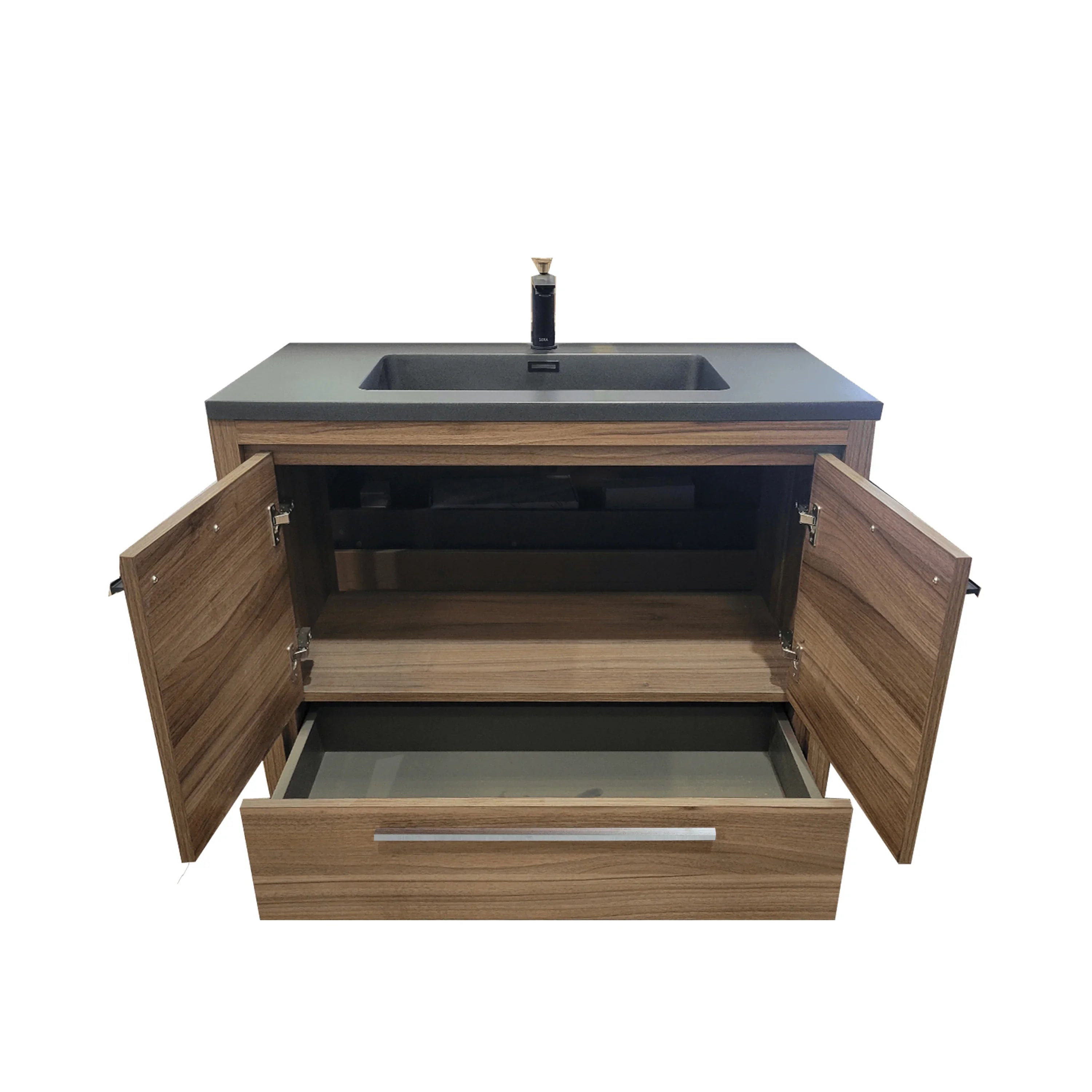 36" Walnut Freestanding Bathroom Vanity with Black Engineered Quartz Countertop-Migration_Bathroom Vanities-DECOROLALA