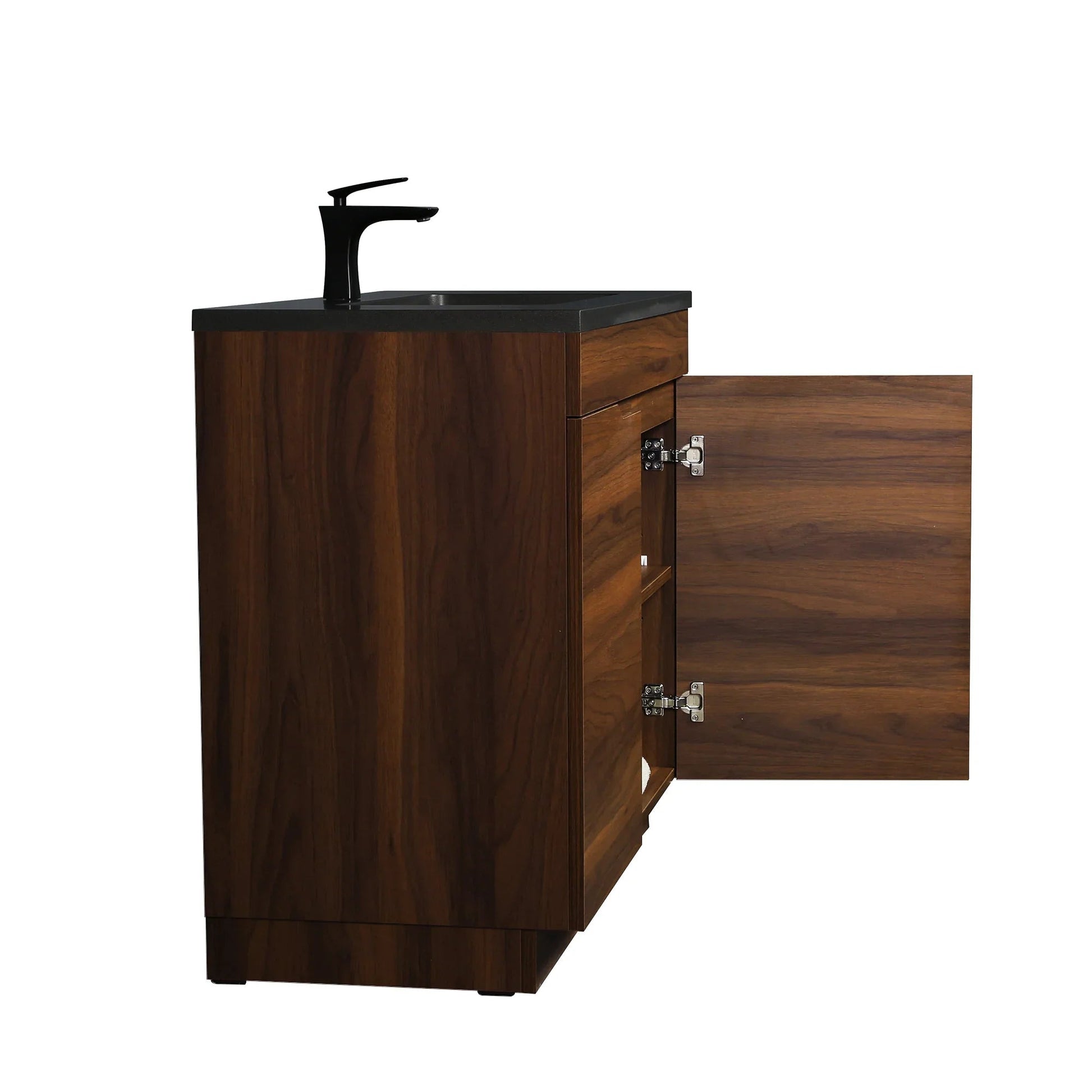36" Walnut Freestanding Bathroom Vanity with Black Engineered Quartz Countertop-Migration_Bathroom Vanities-DECOROLALA