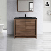 36" Walnut Freestanding Bathroom Vanity with Black Engineered Quartz Countertop-Migration_Bathroom Vanities-DECOROLALA