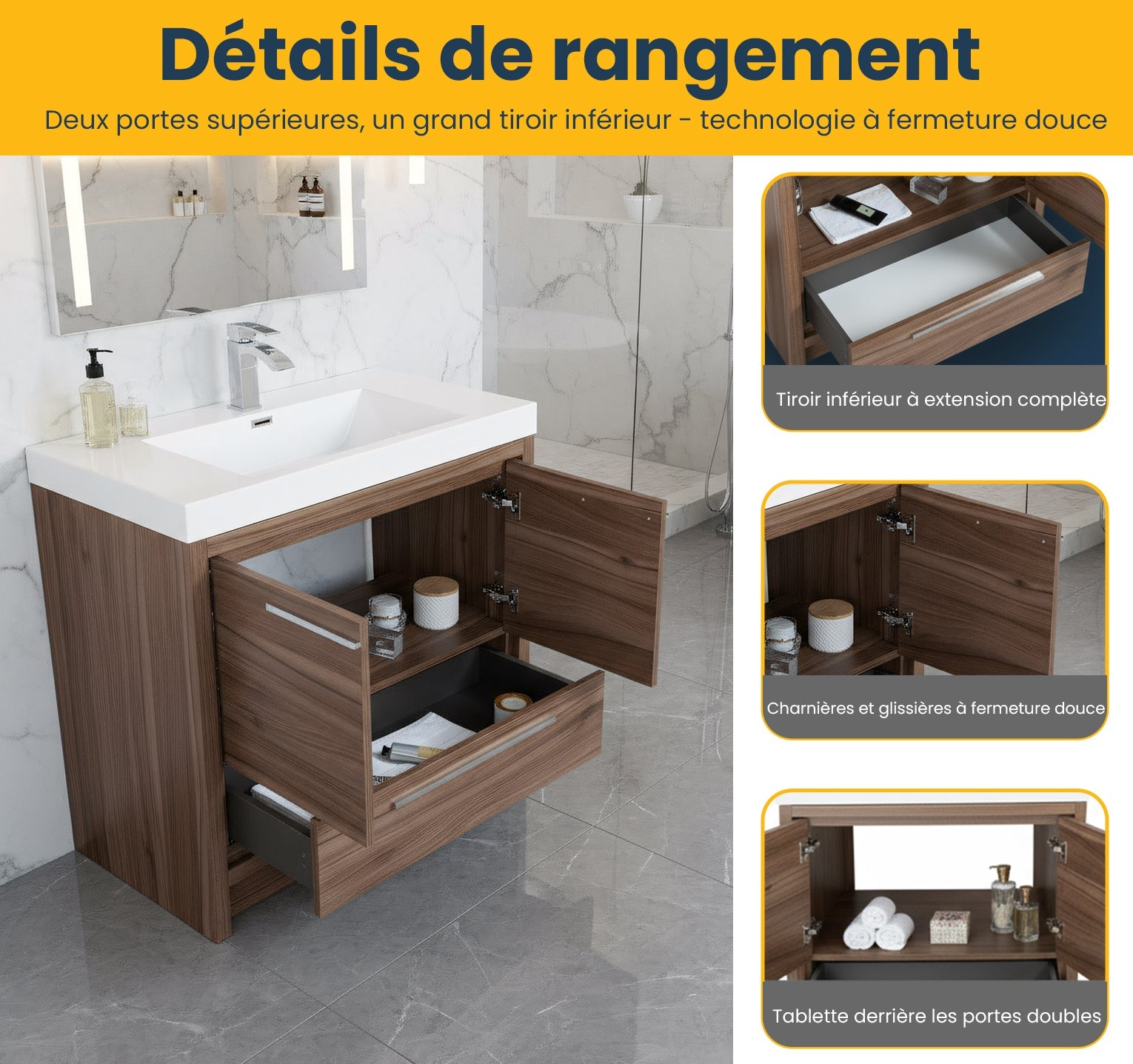 36" Walnut Freestanding Bathroom Vanity with White Polymarble Countertop-Migration_Bathroom Vanities-DECOROLALA