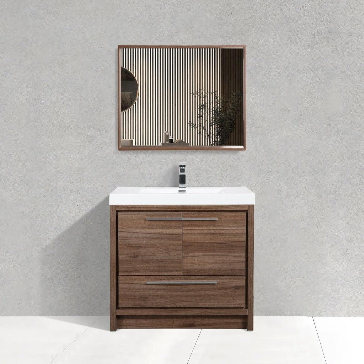 36" Walnut Freestanding Bathroom Vanity with White Polymarble Countertop-Migration_Bathroom Vanities-DECOROLALA