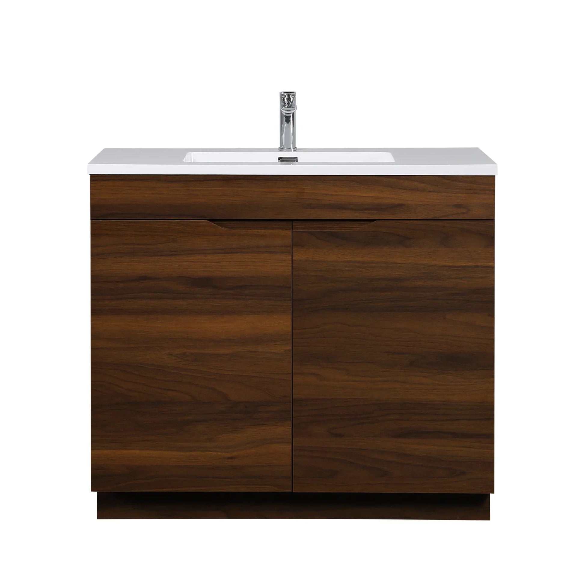 36" Walnut Freestanding Bathroom Vanity with White Polymarble Countertop-Migration_Bathroom Vanities-DECOROLALA