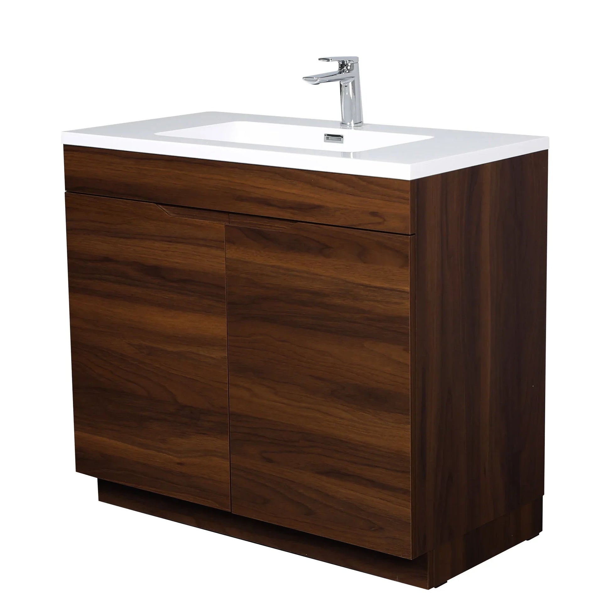 36" Walnut Freestanding Bathroom Vanity with White Polymarble Countertop-Migration_Bathroom Vanities-DECOROLALA
