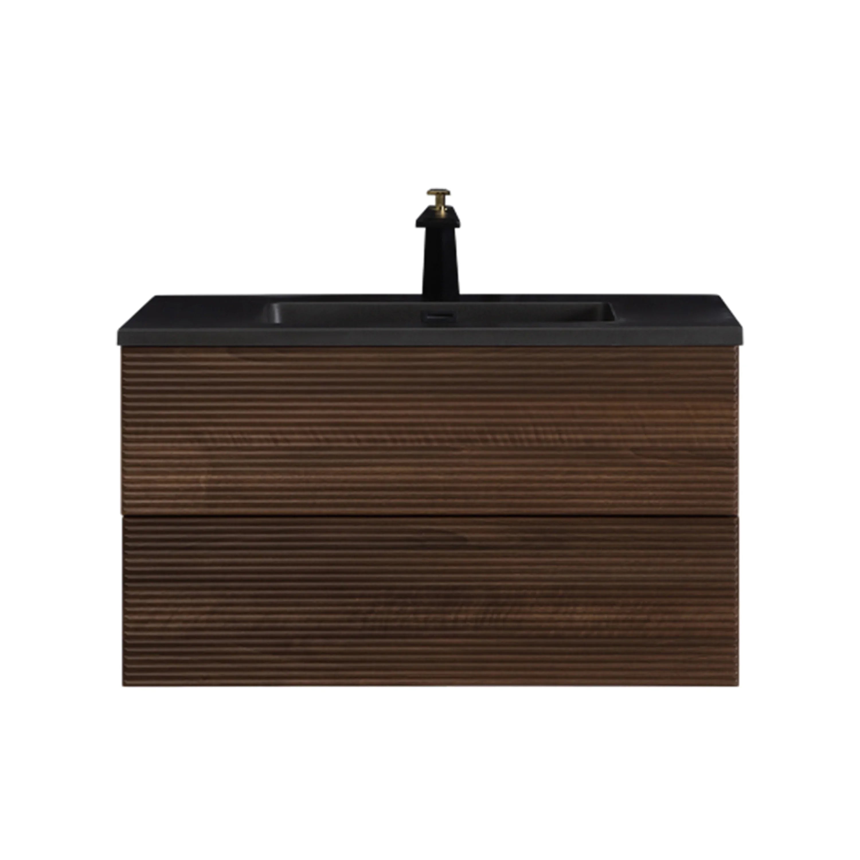 36" Walnut Wall Mount Bathroom Vanity with Black Engineered Quartz Countertop-Migration_Bathroom Vanities-DECOROLALA