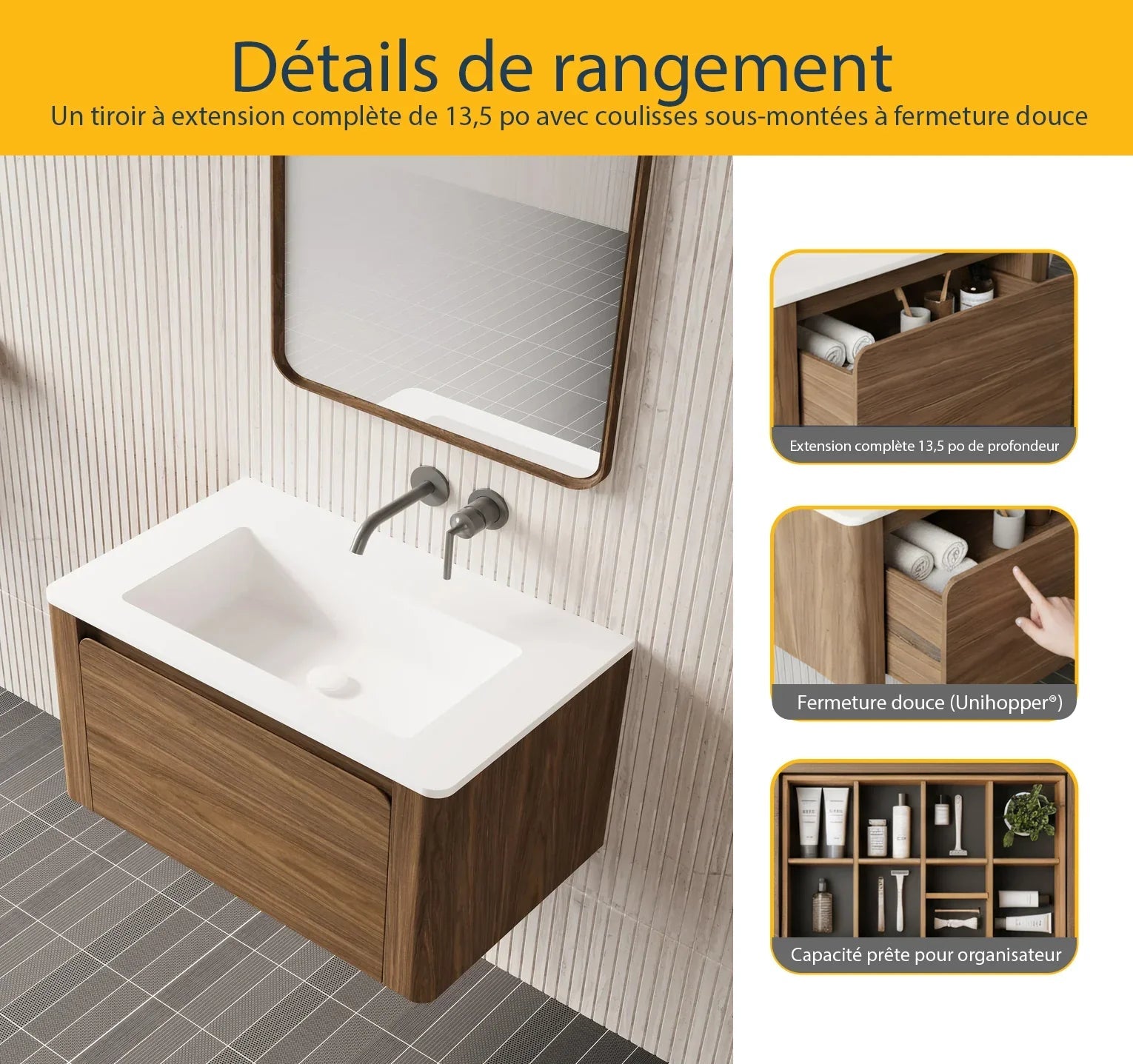 36" Walnut Wall Mount Bathroom Vanity with Matte White Solid Surface Countertop-Migration_Bathroom Vanities-DECOROLALA