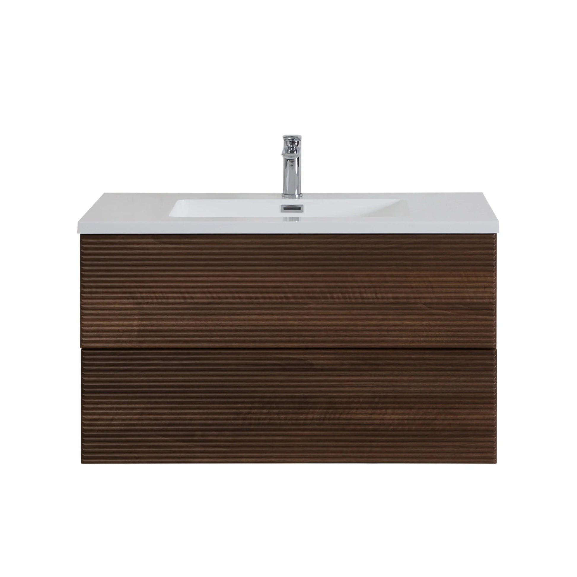 36" Walnut Wall Mount Bathroom Vanity with White Polymarble Countertop-Migration_Bathroom Vanities-DECOROLALA