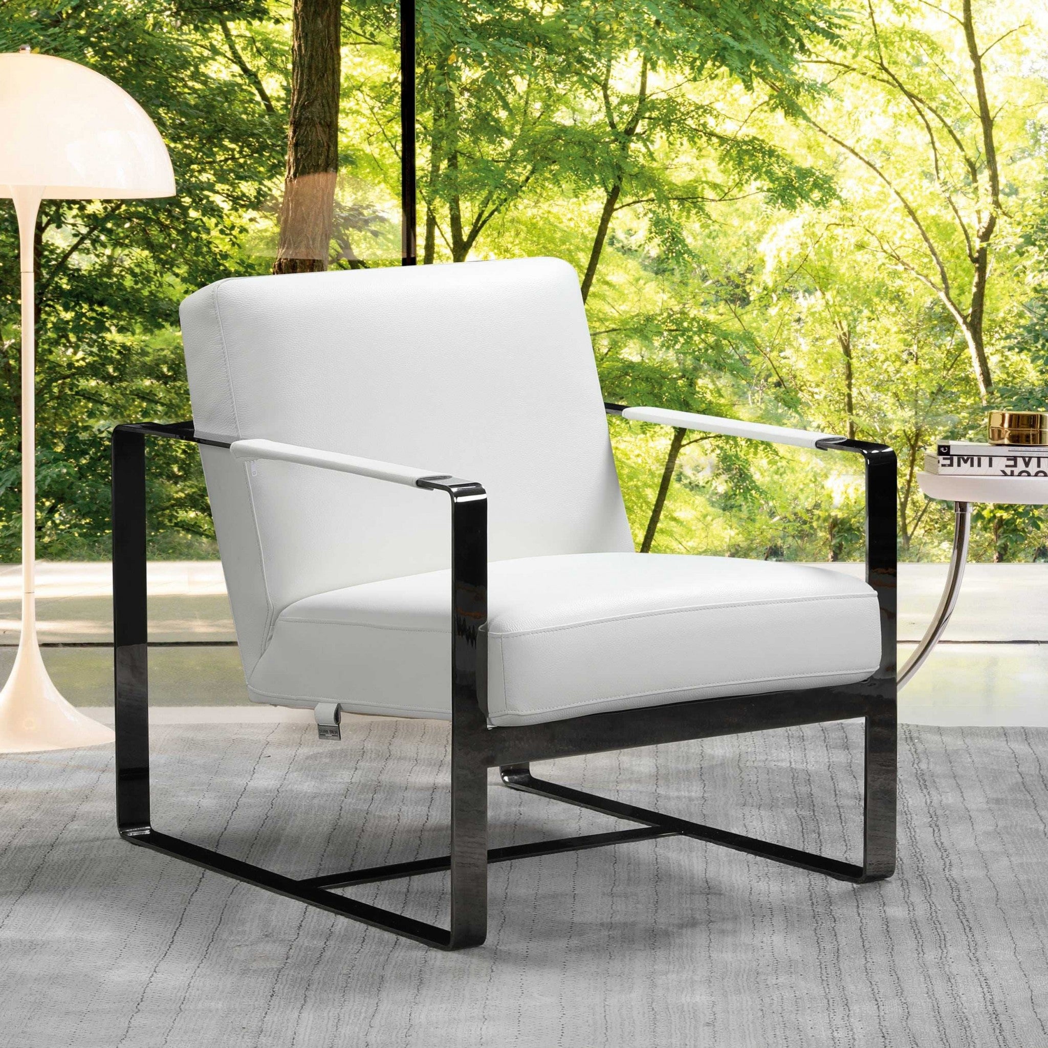 36" White And Black Fabric Arm Chair-Accent Chairs-DECOROLALA