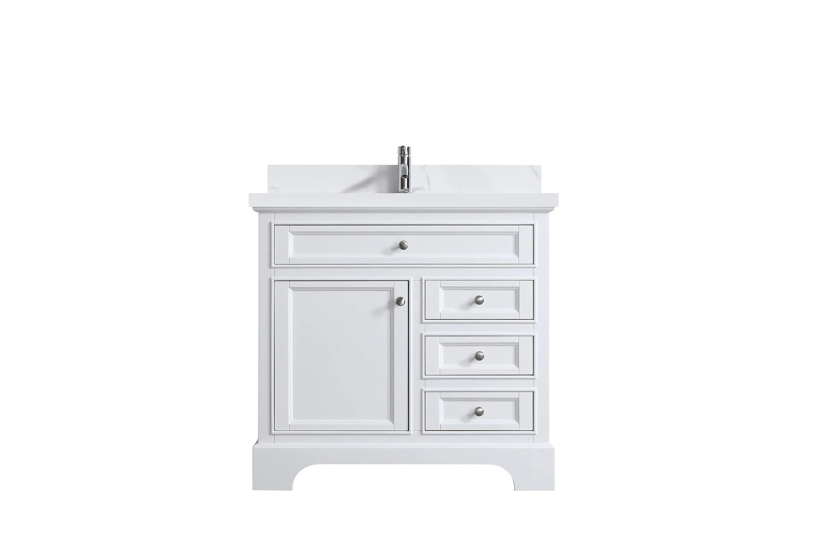 36" White Freestanding Bathroom Vanity with Engineered Calcutta Marble Countertop-Migration_Bathroom Vanities-DECOROLALA
