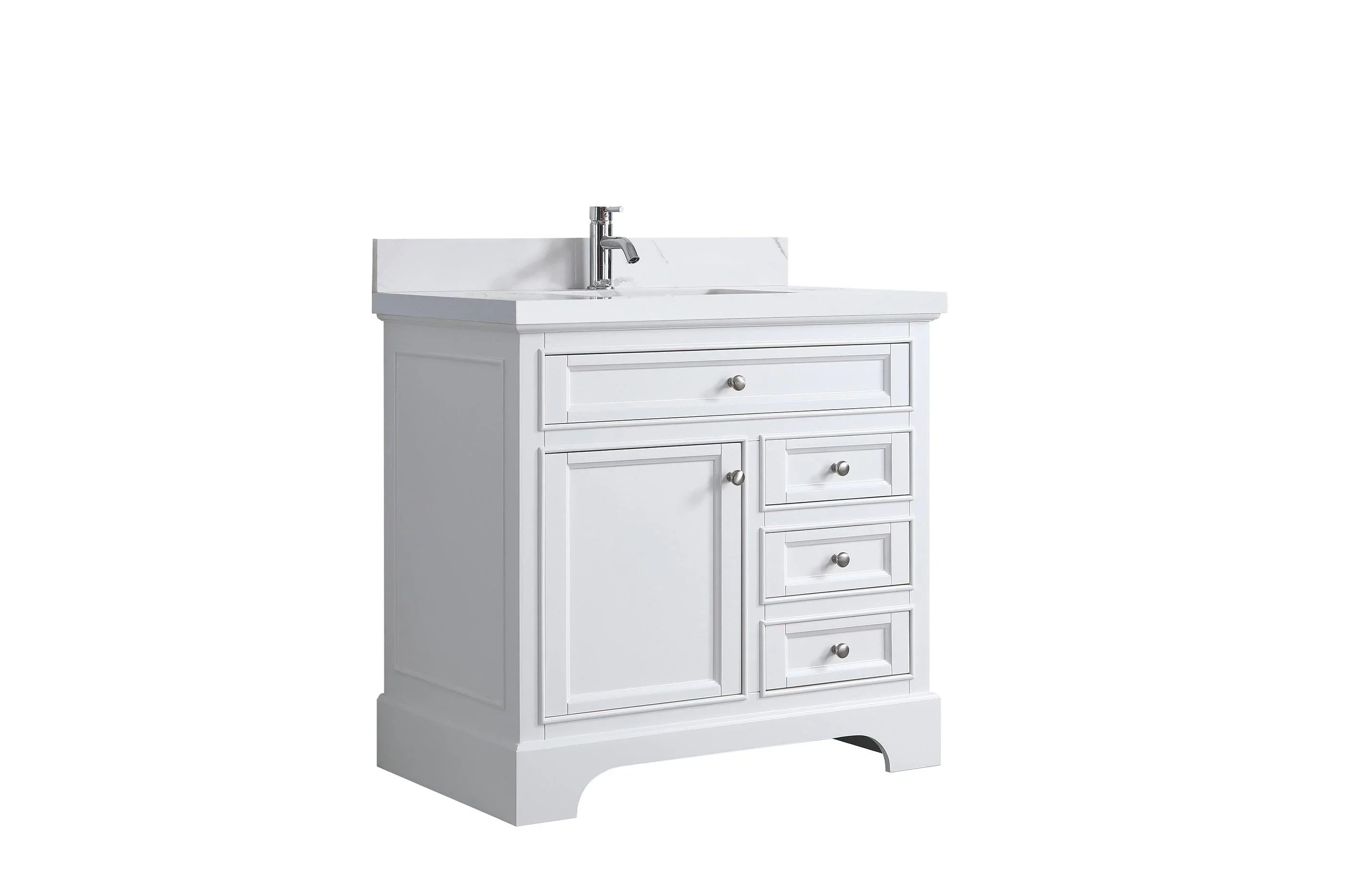 36" White Freestanding Bathroom Vanity with Engineered Calcutta Marble Countertop-Migration_Bathroom Vanities-DECOROLALA