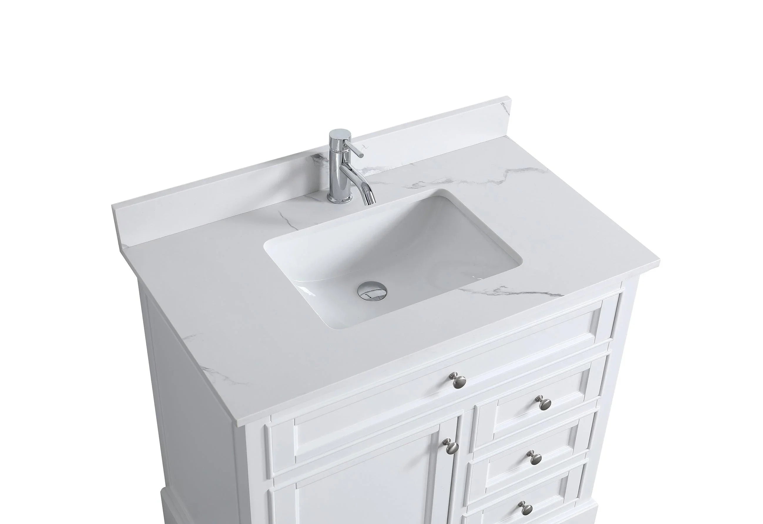 36" White Freestanding Bathroom Vanity with Engineered Calcutta Marble Countertop-Migration_Bathroom Vanities-DECOROLALA