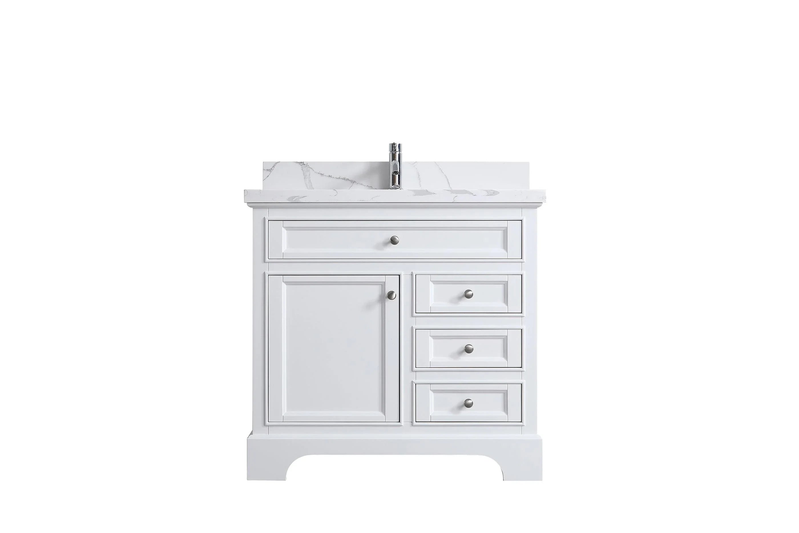 36" White Freestanding Single Sink Bathroom Vanity with Calcutta Quartz Countertop-Migration_Bathroom Vanities-DECOROLALA