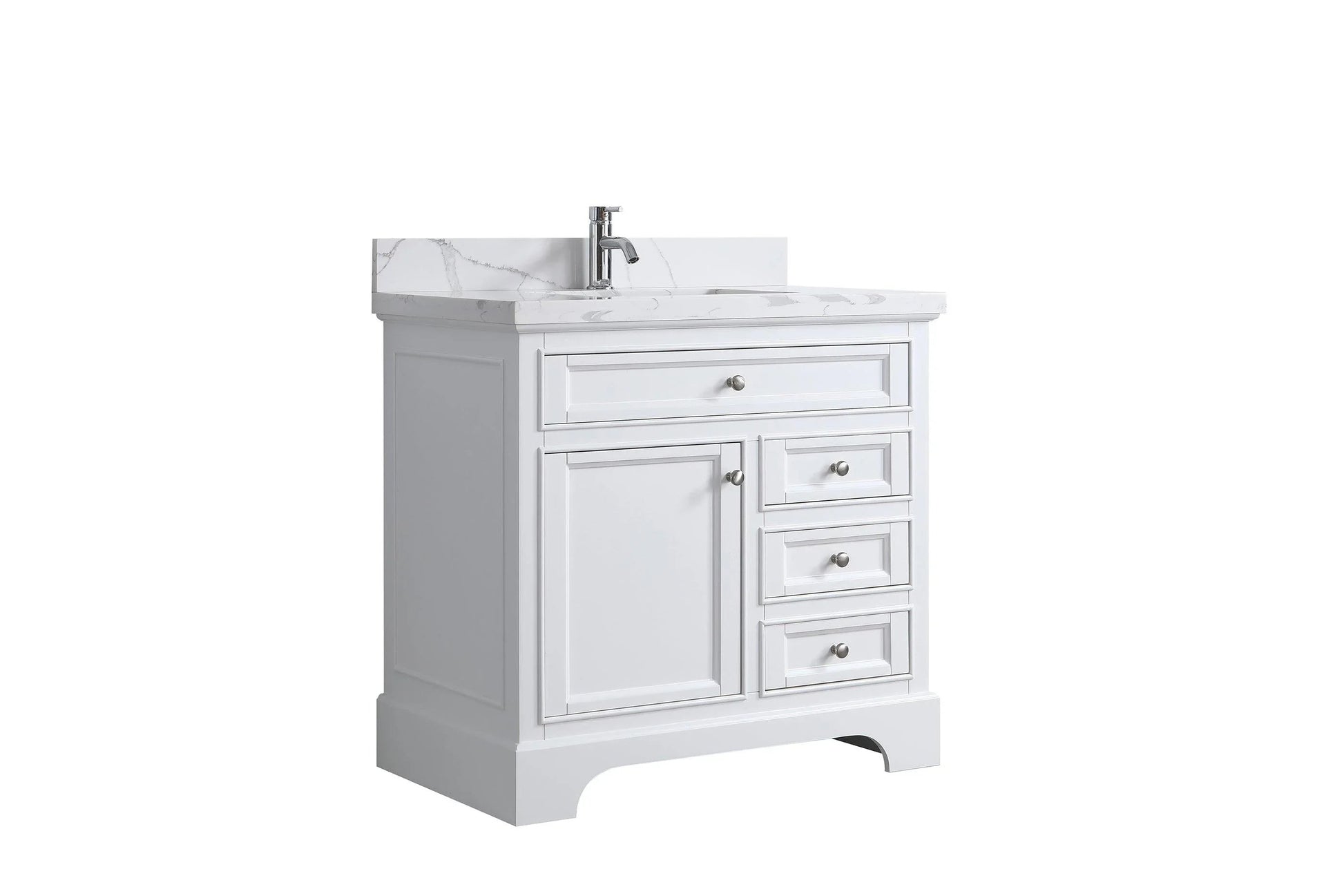 36" White Freestanding Single Sink Bathroom Vanity with Calcutta Quartz Countertop-Migration_Bathroom Vanities-DECOROLALA