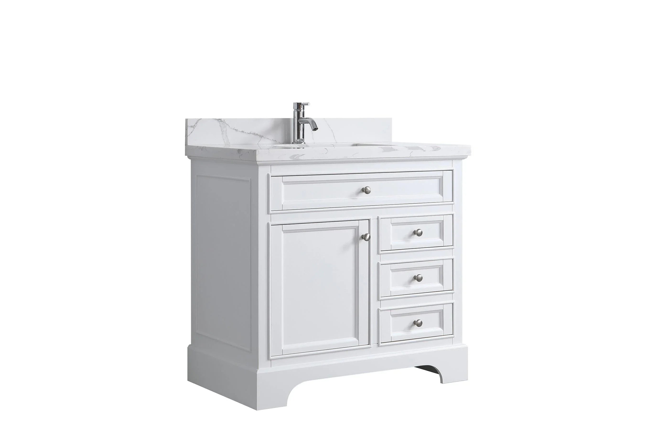 36" White Freestanding Single Sink Bathroom Vanity with Calcutta Quartz Countertop-Migration_Bathroom Vanities-DECOROLALA