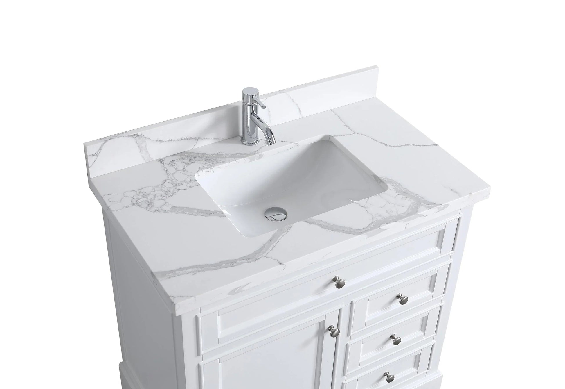36" White Freestanding Single Sink Bathroom Vanity with Calcutta Quartz Countertop-Migration_Bathroom Vanities-DECOROLALA