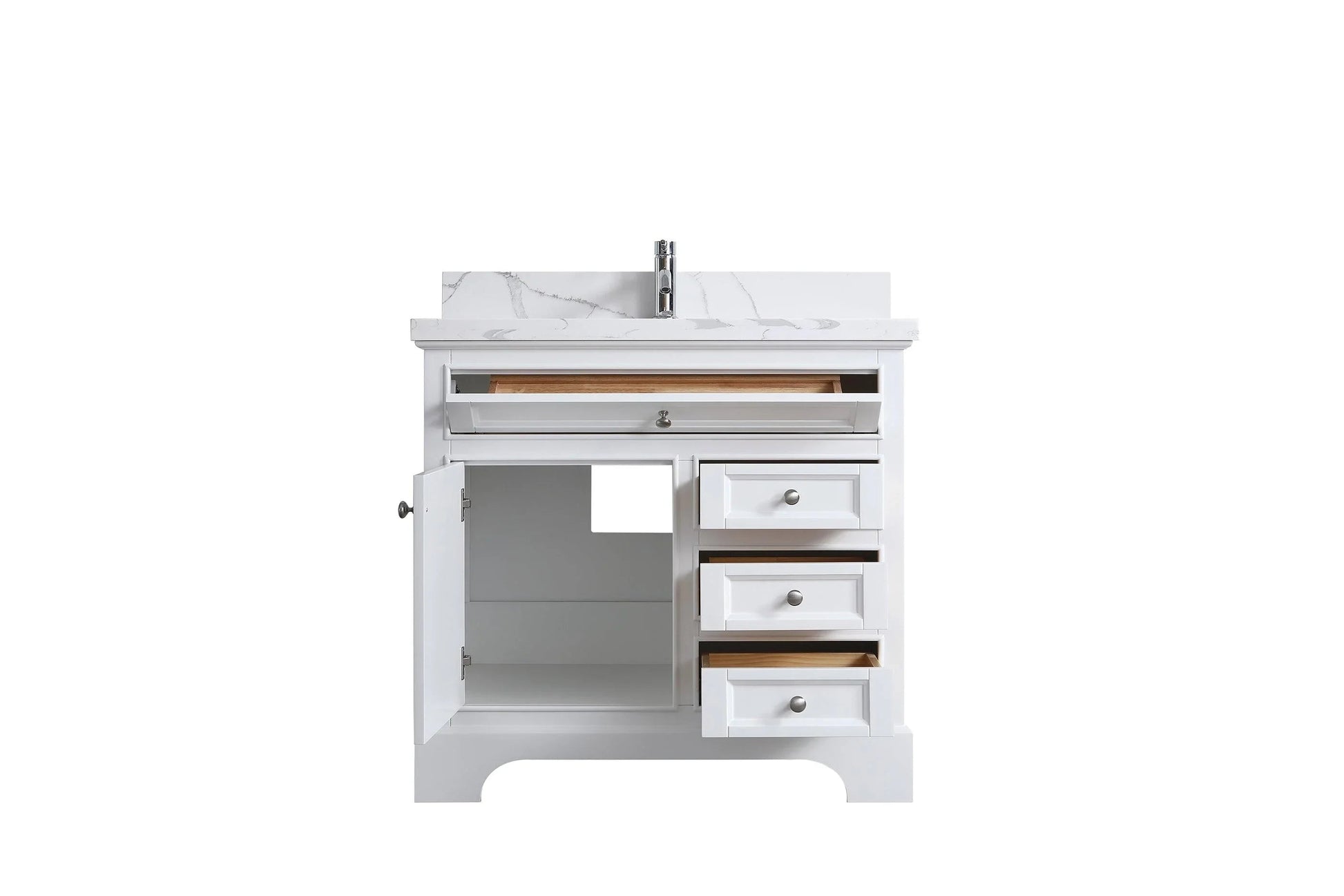 36" White Freestanding Single Sink Bathroom Vanity with Calcutta Quartz Countertop-Migration_Bathroom Vanities-DECOROLALA