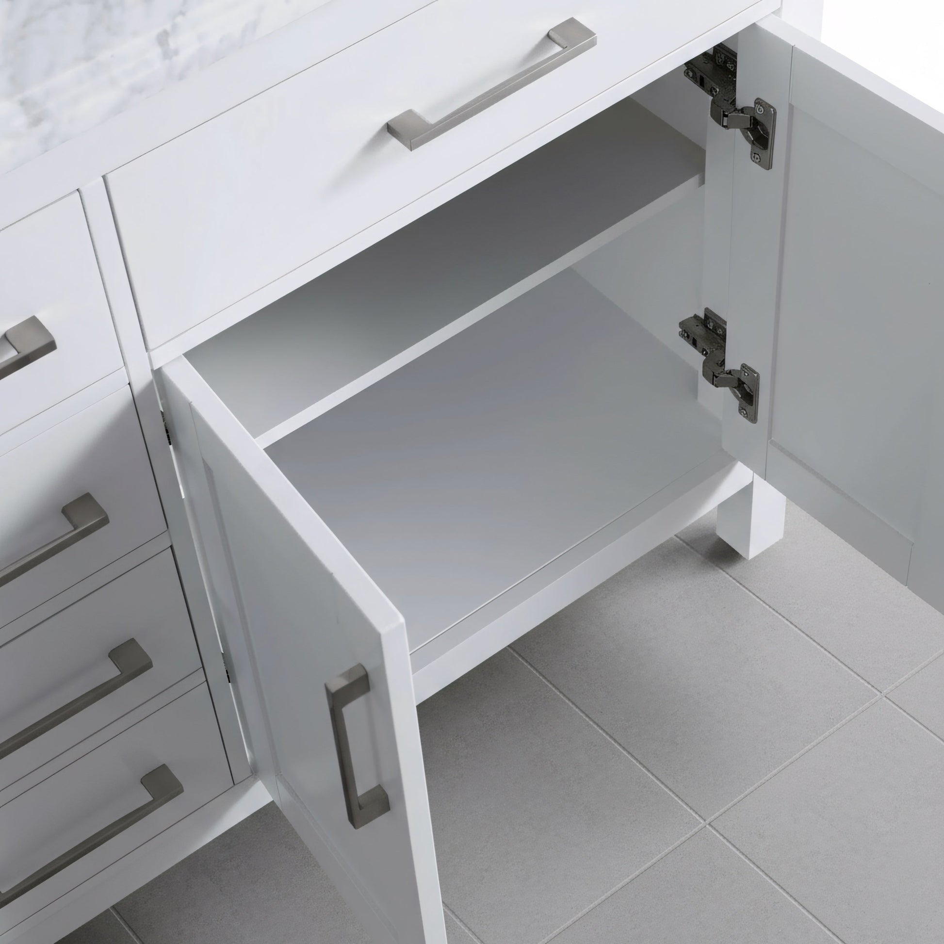 36" White Freestanding Single Sink Bathroom Vanity with Carrera Marble Countertop-Migration_Bathroom Vanities-DECOROLALA