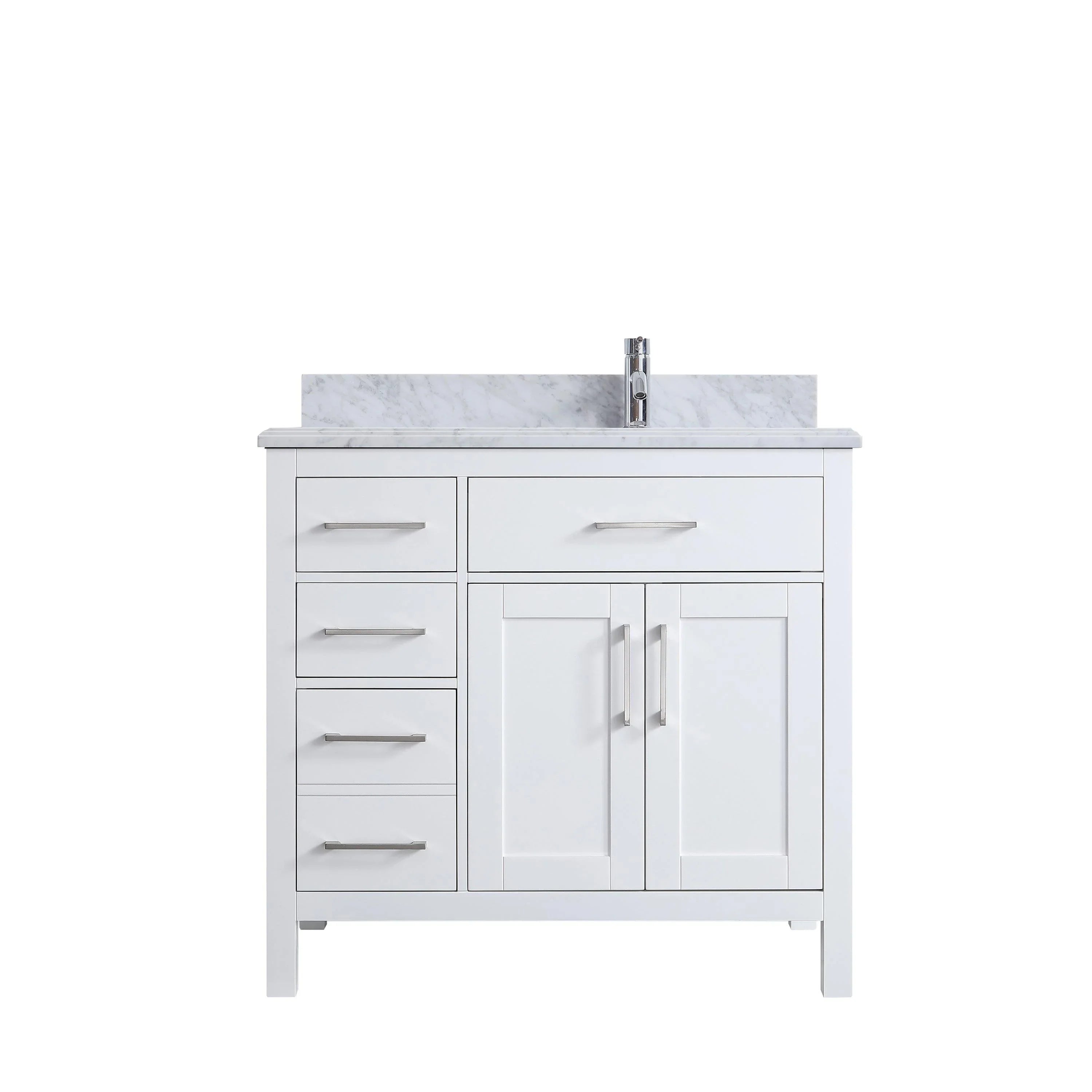 36" White Freestanding Single Sink Bathroom Vanity with Carrera Marble Countertop-Migration_Bathroom Vanities-DECOROLALA