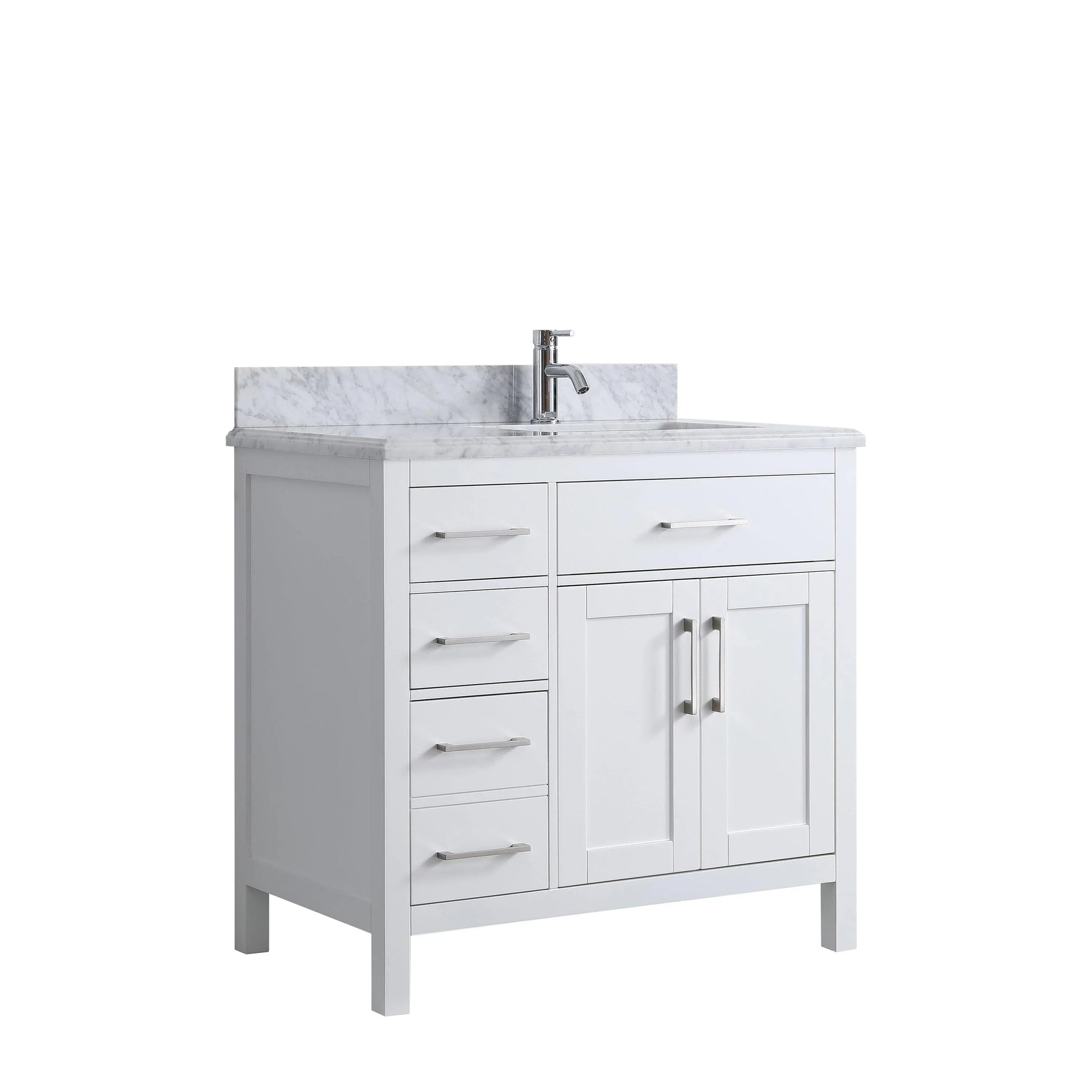 36" White Freestanding Single Sink Bathroom Vanity with Carrera Marble Countertop-Migration_Bathroom Vanities-DECOROLALA