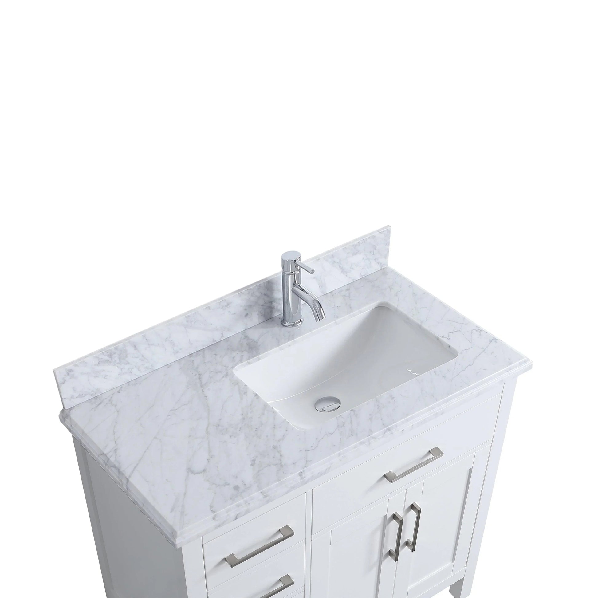 36" White Freestanding Single Sink Bathroom Vanity with Carrera Marble Countertop-Migration_Bathroom Vanities-DECOROLALA