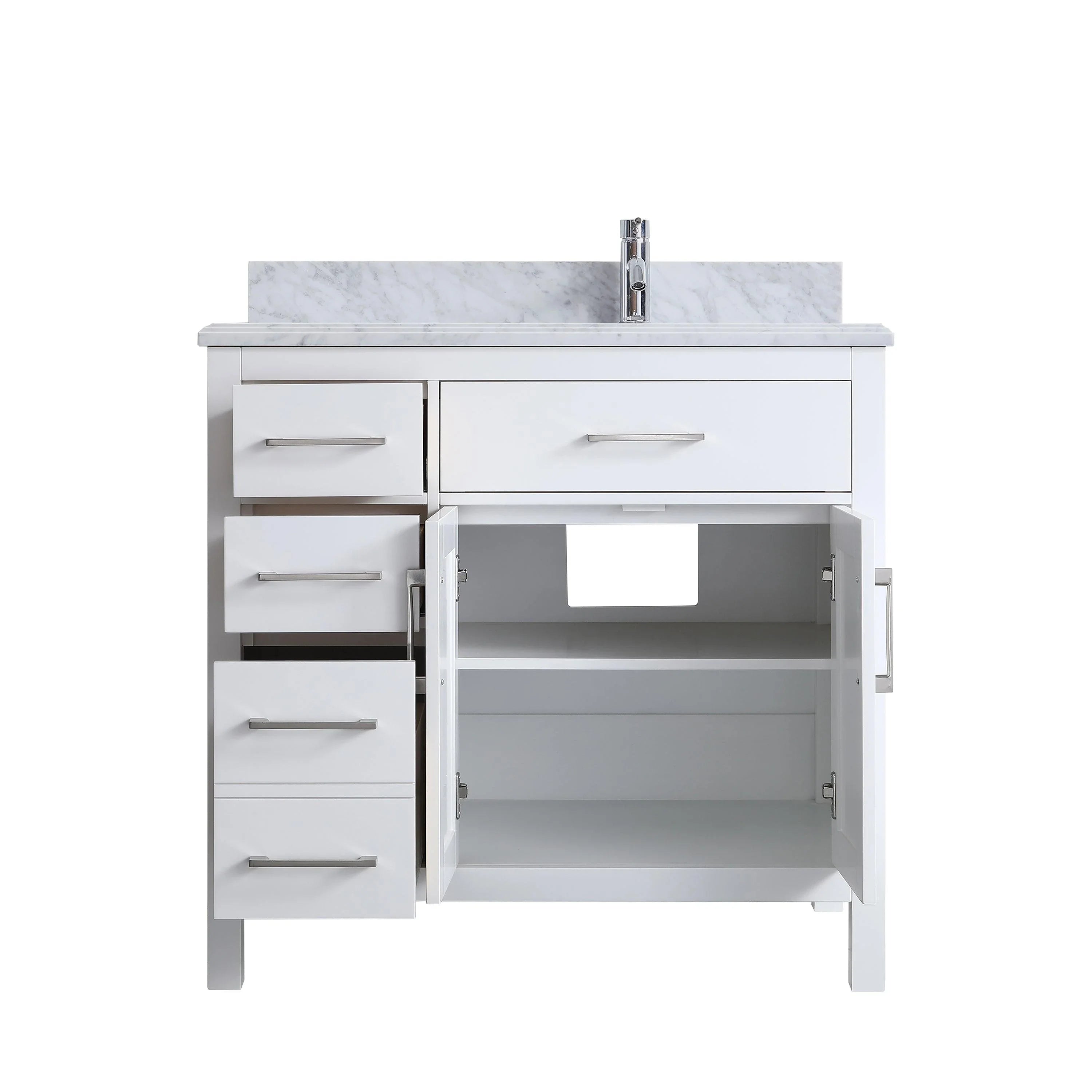 36" White Freestanding Single Sink Bathroom Vanity with Carrera Marble Countertop-Migration_Bathroom Vanities-DECOROLALA