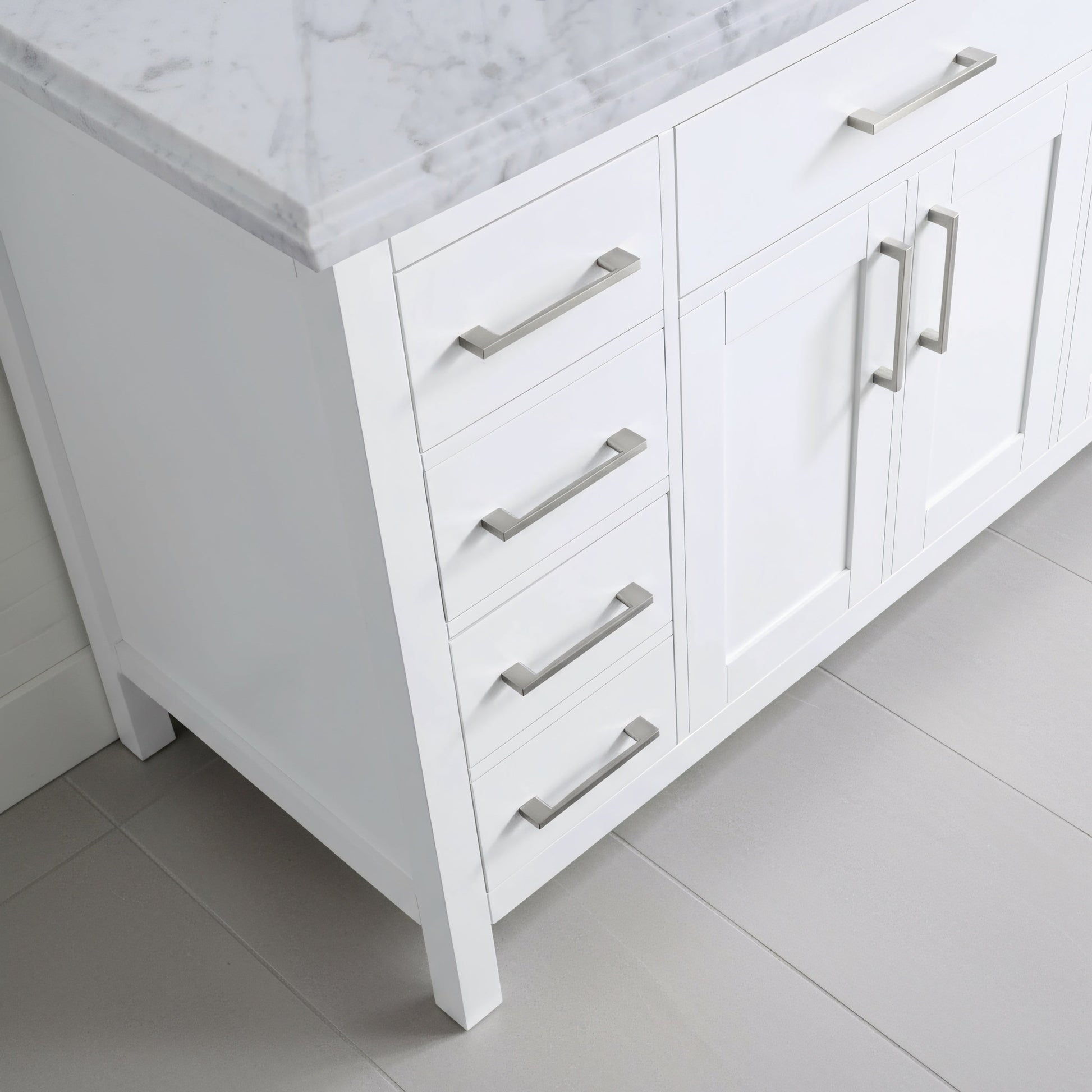 36" White Freestanding Single Sink Bathroom Vanity with Carrera Marble Countertop-Migration_Bathroom Vanities-DECOROLALA