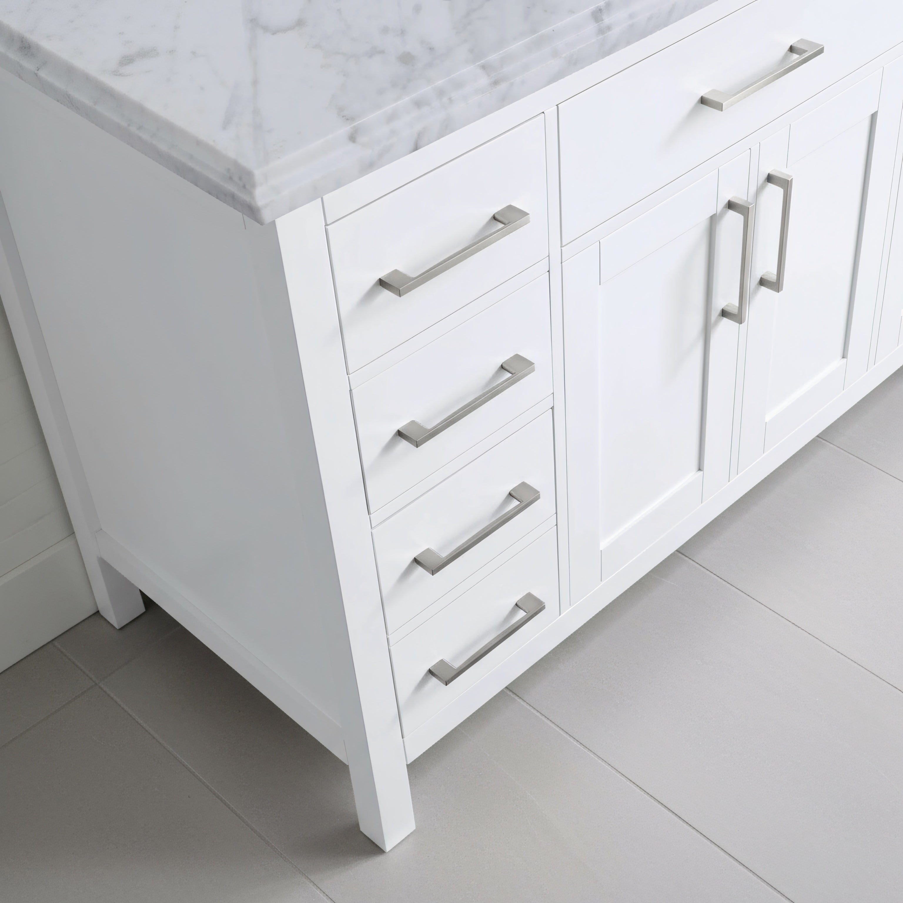 36" White Freestanding Single Sink Bathroom Vanity with Carrera Marble Countertop-Migration_Bathroom Vanities-DECOROLALA