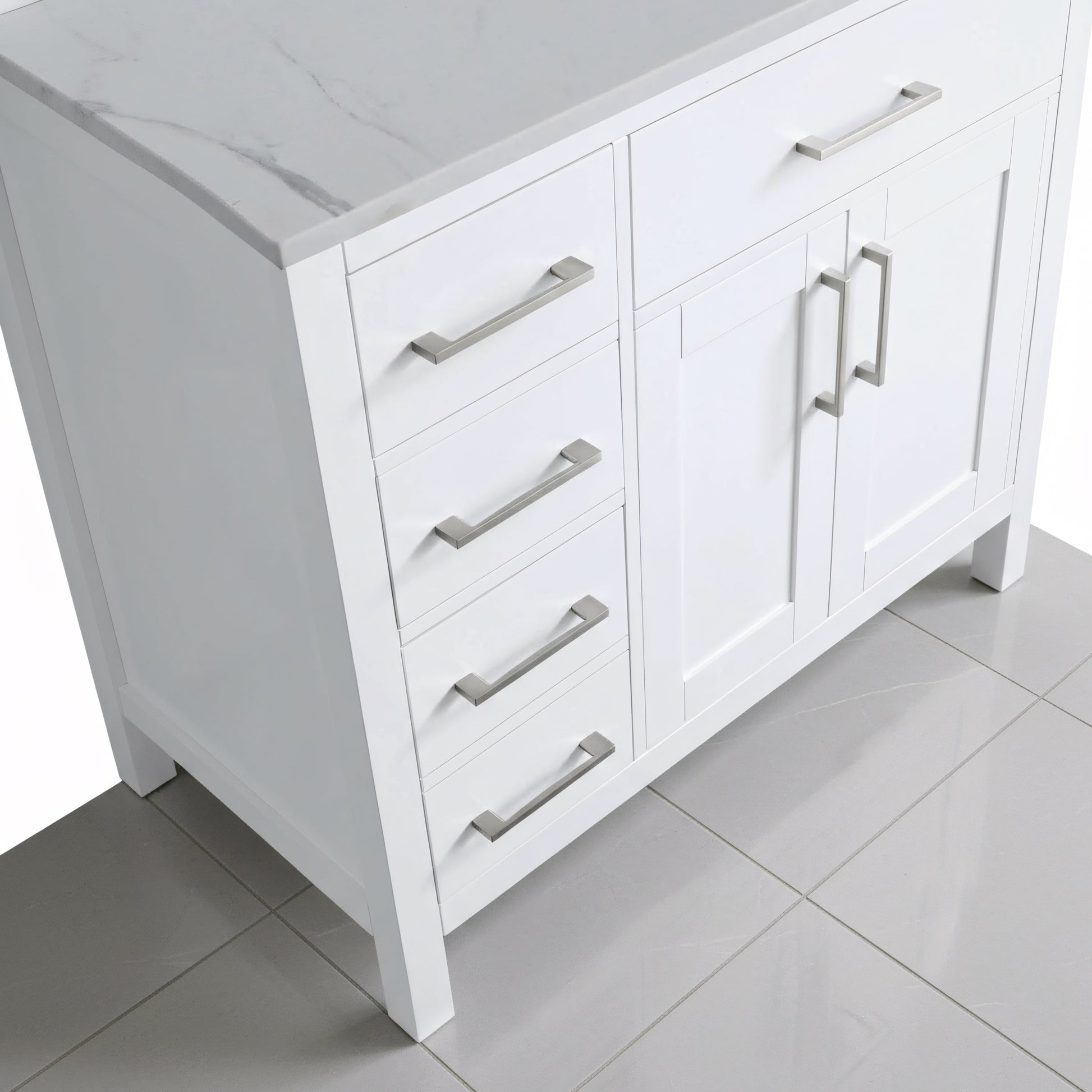 36" White Freestanding Single Sink Bathroom Vanity with Engineered Calcutta Marble Countertop-Migration_Bathroom Vanities-DECOROLALA