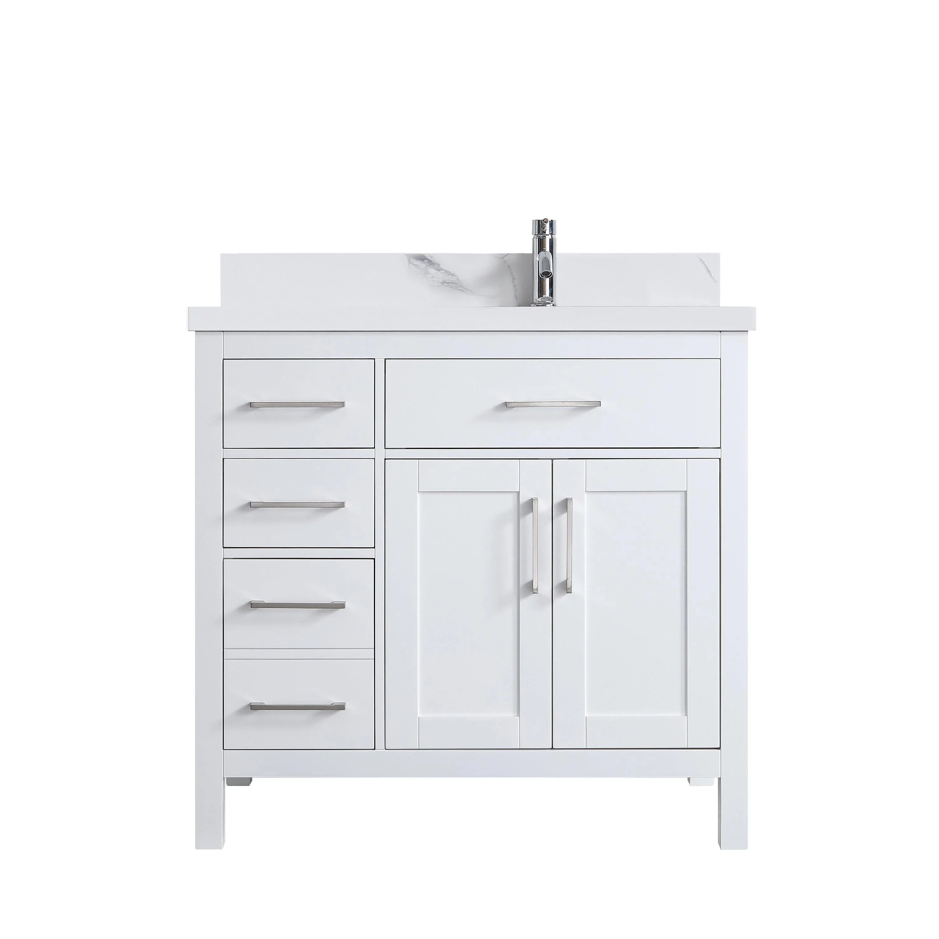 36" White Freestanding Single Sink Bathroom Vanity with Engineered Calcutta Marble Countertop-Migration_Bathroom Vanities-DECOROLALA
