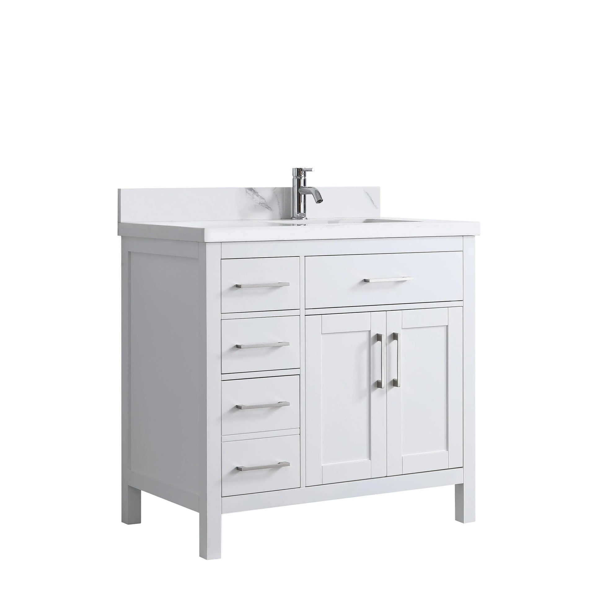 36" White Freestanding Single Sink Bathroom Vanity with Engineered Calcutta Marble Countertop-Migration_Bathroom Vanities-DECOROLALA