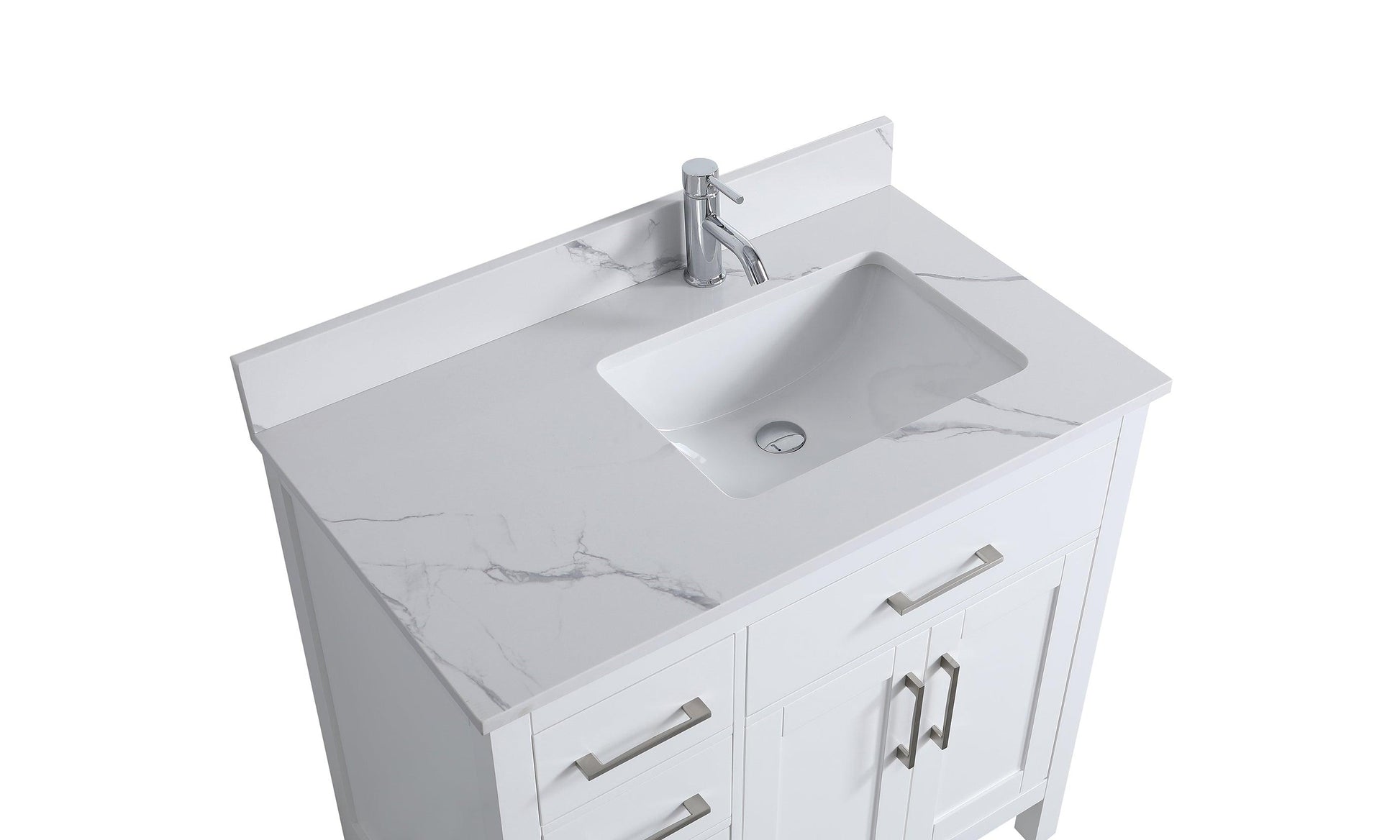 36" White Freestanding Single Sink Bathroom Vanity with Engineered Calcutta Marble Countertop-Migration_Bathroom Vanities-DECOROLALA