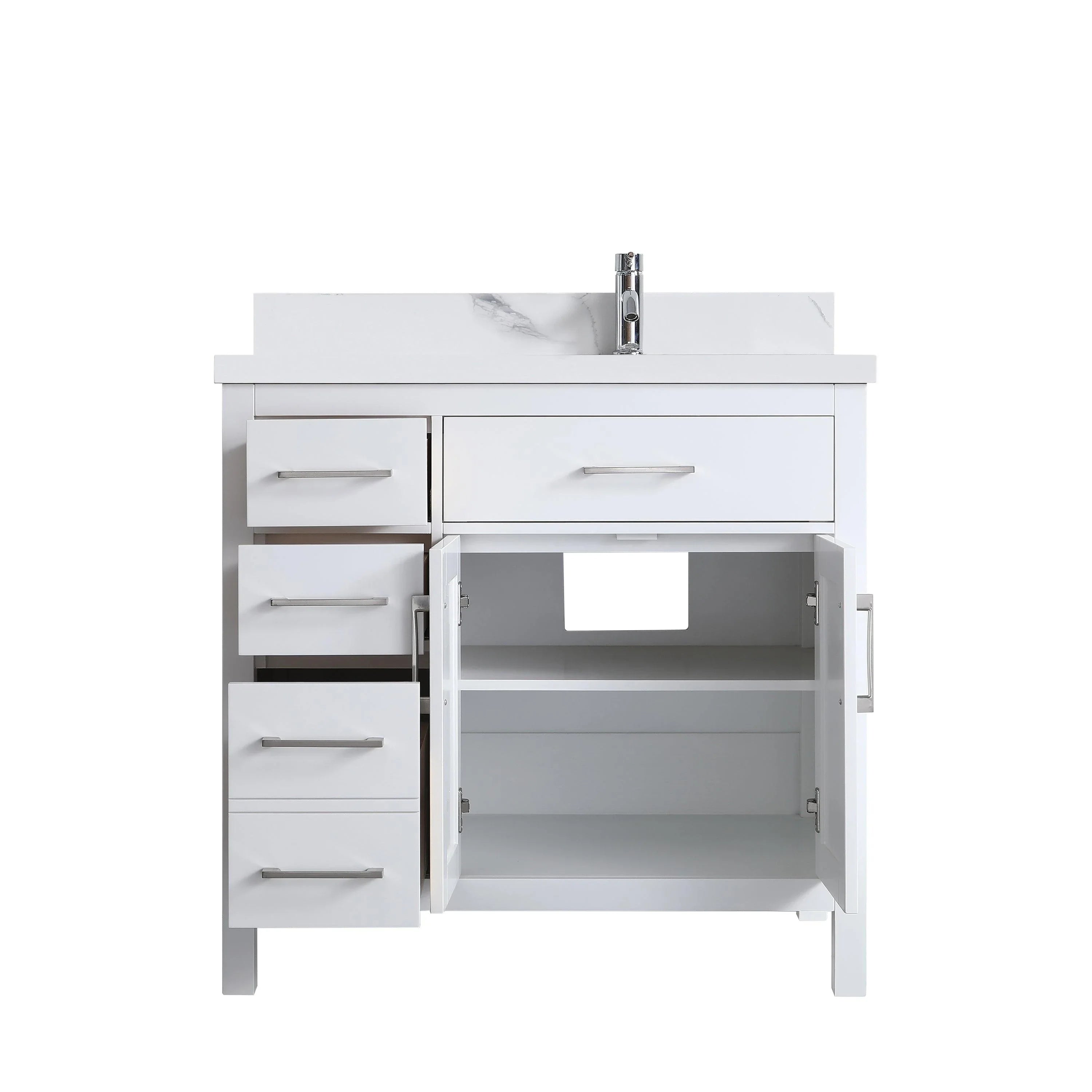 36" White Freestanding Single Sink Bathroom Vanity with Engineered Calcutta Marble Countertop-Migration_Bathroom Vanities-DECOROLALA