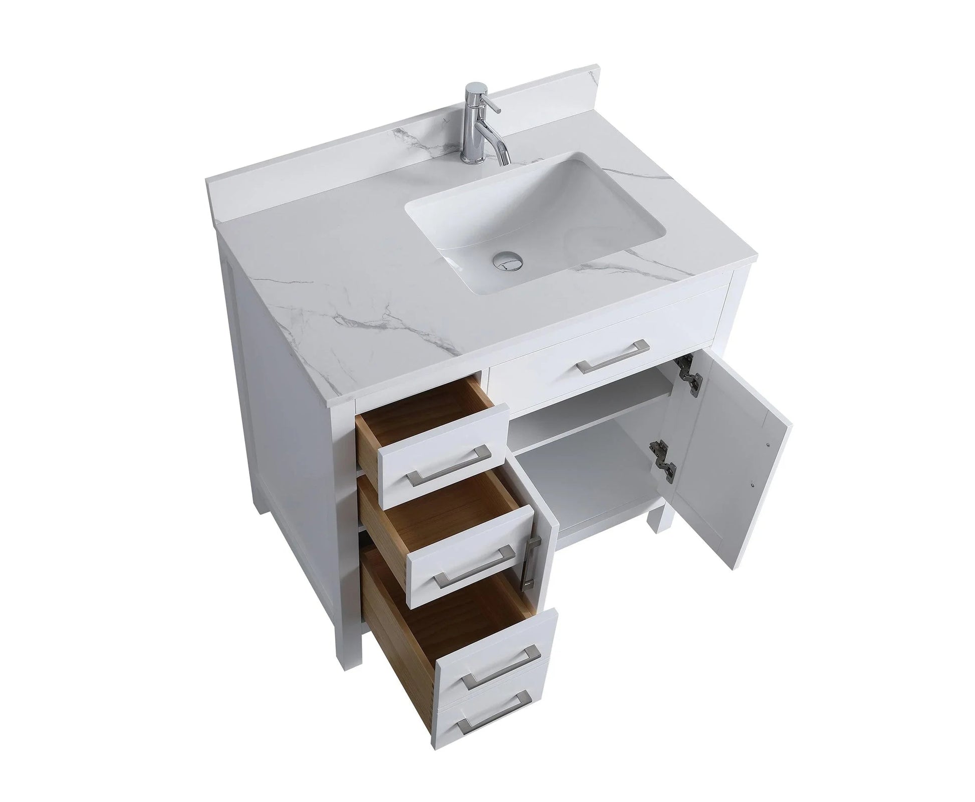 36" White Freestanding Single Sink Bathroom Vanity with Engineered Calcutta Marble Countertop-Migration_Bathroom Vanities-DECOROLALA