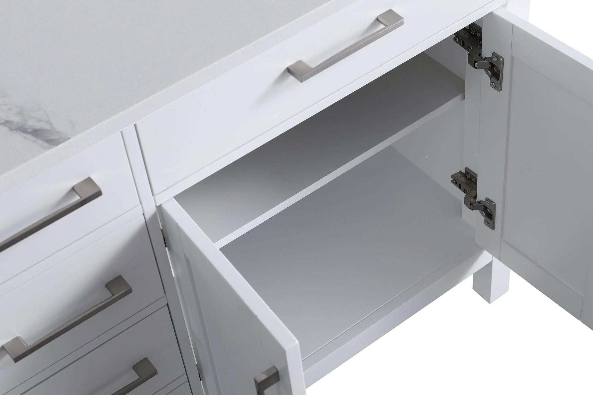 36" White Freestanding Single Sink Bathroom Vanity with Engineered Calcutta Marble Countertop-Migration_Bathroom Vanities-DECOROLALA