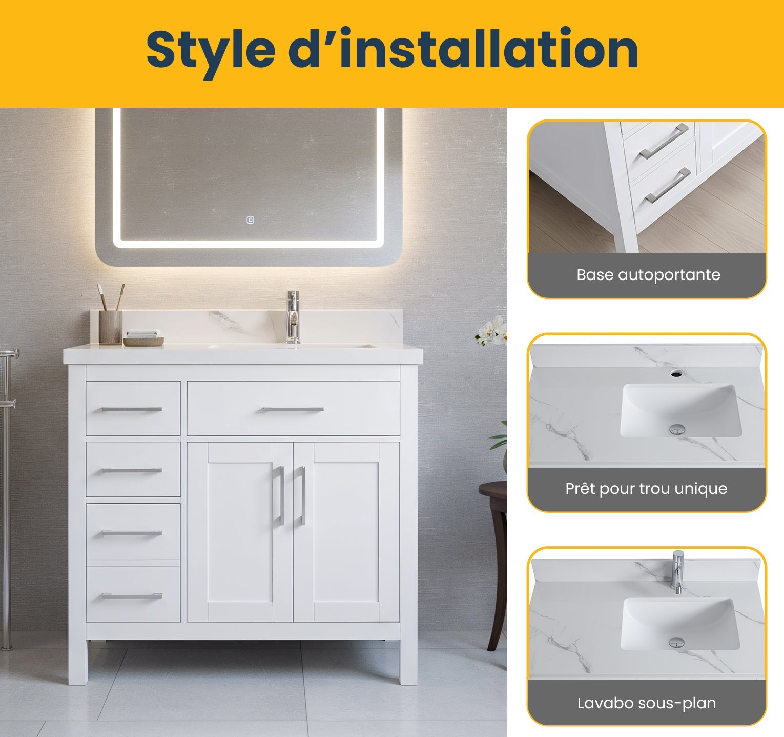 36" White Freestanding Single Sink Bathroom Vanity with Engineered Calcutta Marble Countertop-Migration_Bathroom Vanities-DECOROLALA