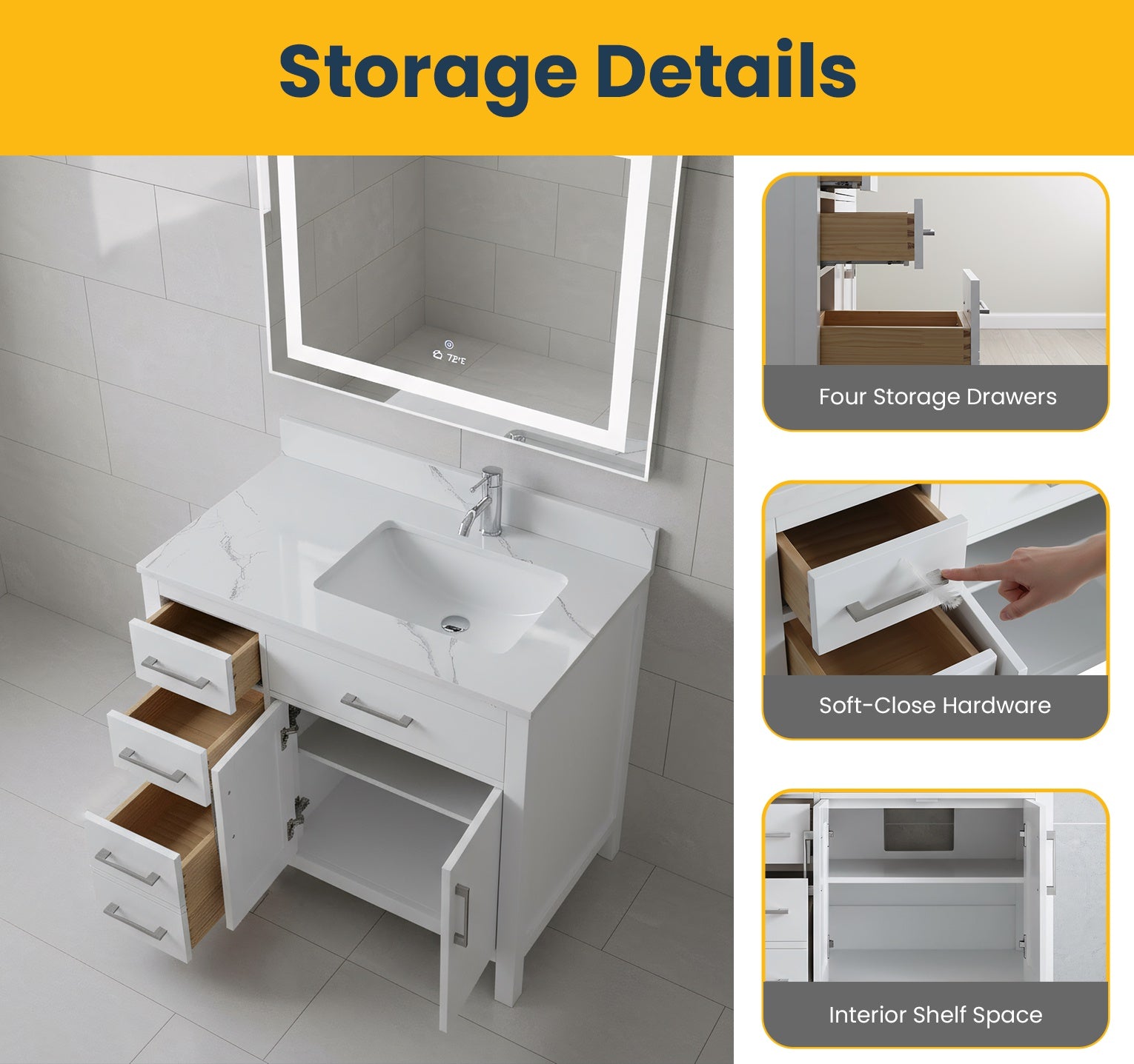 36" White Freestanding Single Sink Bathroom Vanity with Engineered Calcutta Marble Countertop-Migration_Bathroom Vanities-DECOROLALA