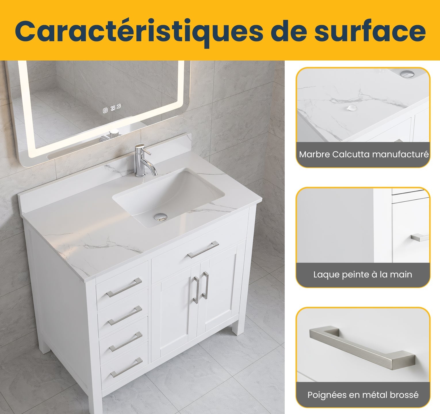 36" White Freestanding Single Sink Bathroom Vanity with Engineered Calcutta Marble Countertop-Migration_Bathroom Vanities-DECOROLALA