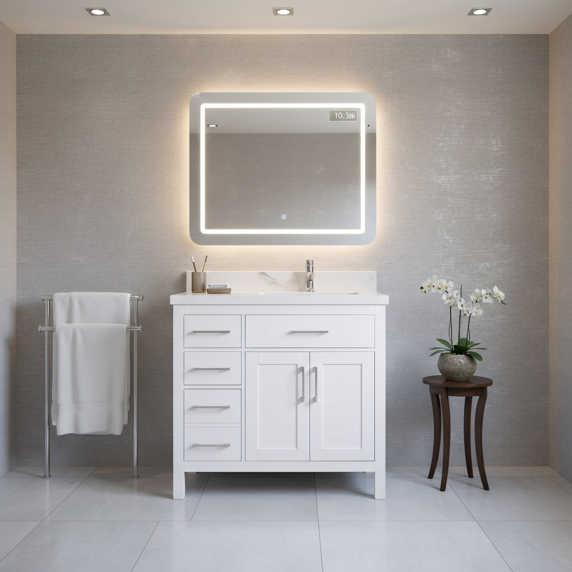 36" White Freestanding Single Sink Bathroom Vanity with Engineered Calcutta Marble Countertop-Migration_Bathroom Vanities-DECOROLALA