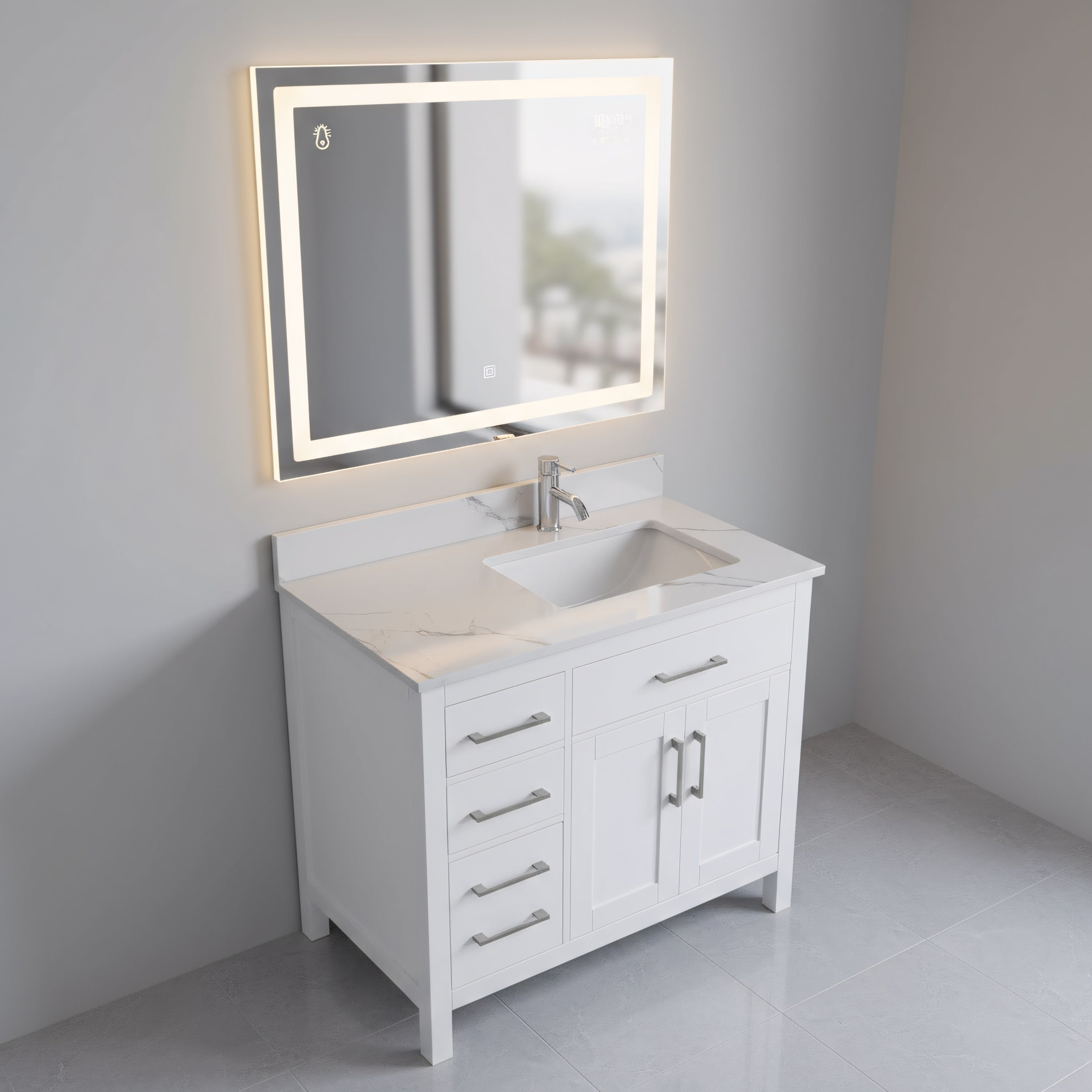 36" White Freestanding Single Sink Bathroom Vanity with Engineered Calcutta Marble Countertop-Migration_Bathroom Vanities-DECOROLALA