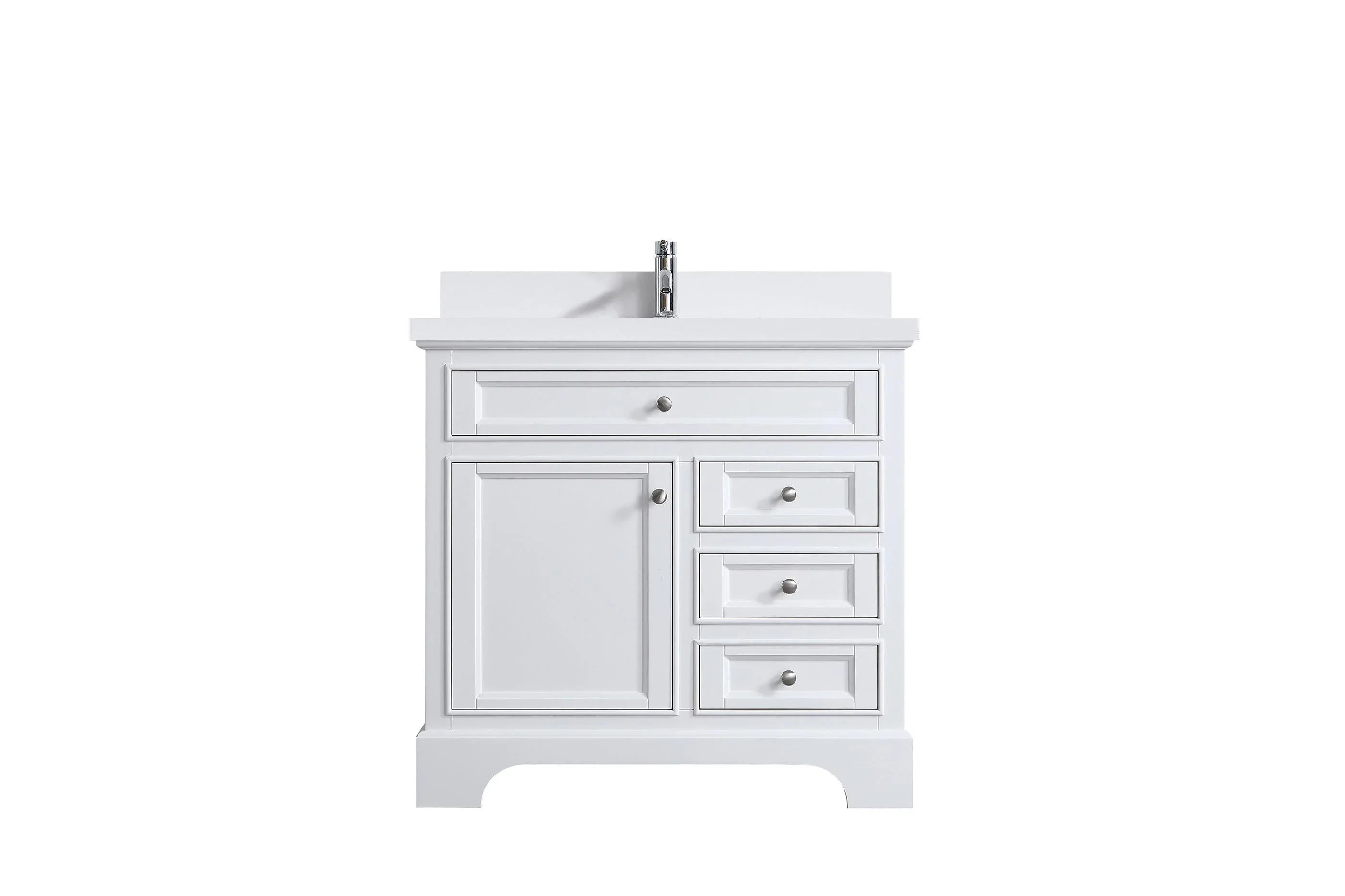 36" White Freestanding Single Sink Bathroom Vanity with Snow White Countertop-Migration_Bathroom Vanities-DECOROLALA