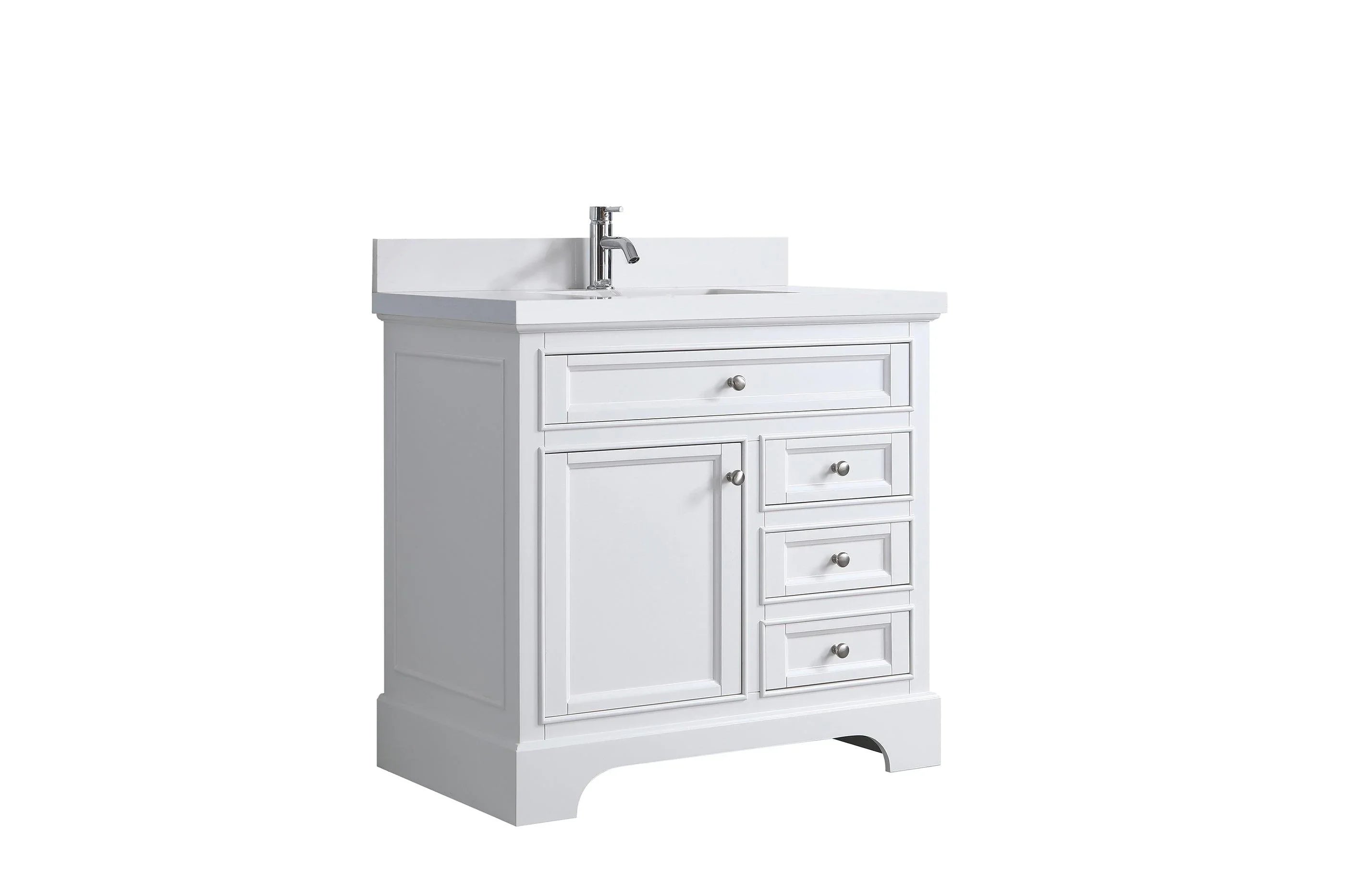 36" White Freestanding Single Sink Bathroom Vanity with Snow White Countertop-Migration_Bathroom Vanities-DECOROLALA