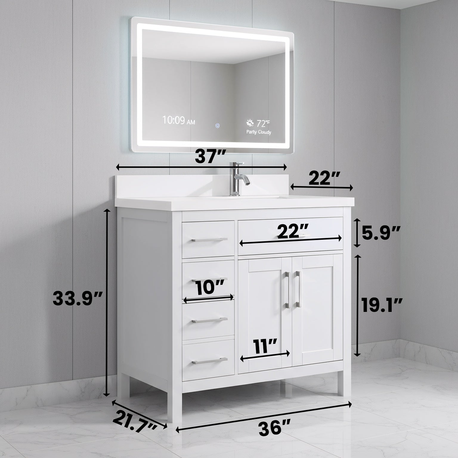 36" White Freestanding Single Sink Bathroom Vanity with Snow White Quartz Countertop-Migration_Bathroom Vanities-DECOROLALA