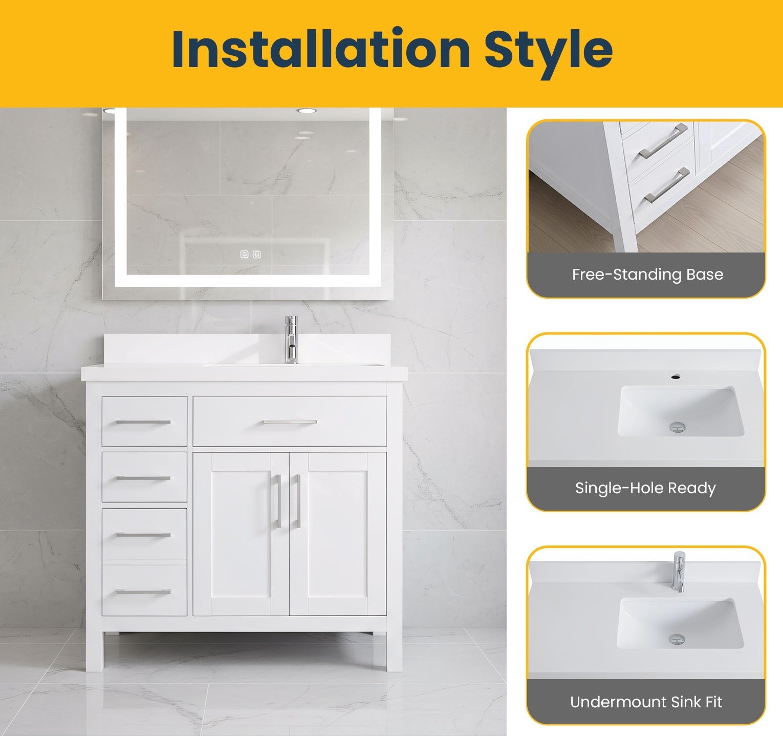 36" White Freestanding Single Sink Bathroom Vanity with Snow White Quartz Countertop-Migration_Bathroom Vanities-DECOROLALA