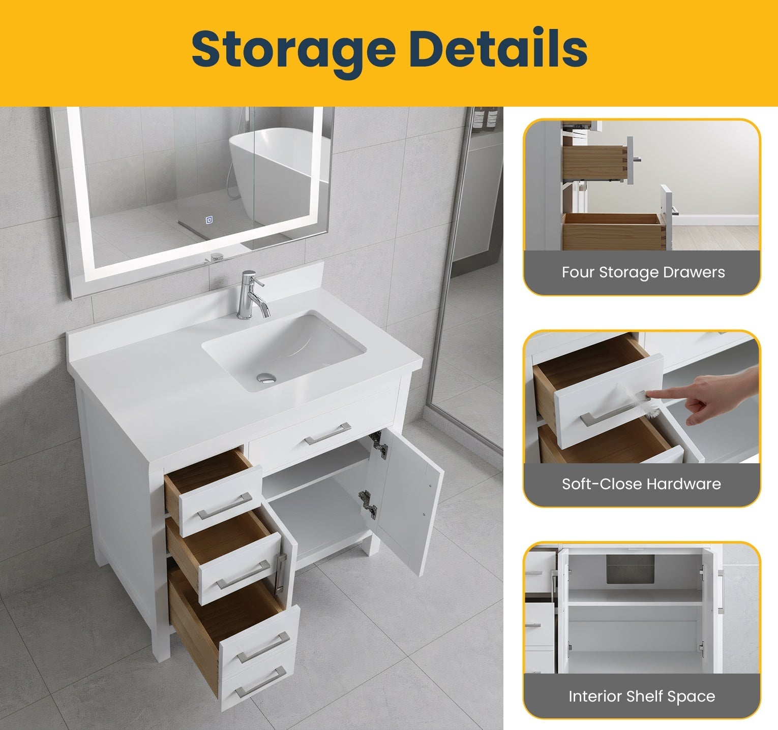 36" White Freestanding Single Sink Bathroom Vanity with Snow White Quartz Countertop-Migration_Bathroom Vanities-DECOROLALA