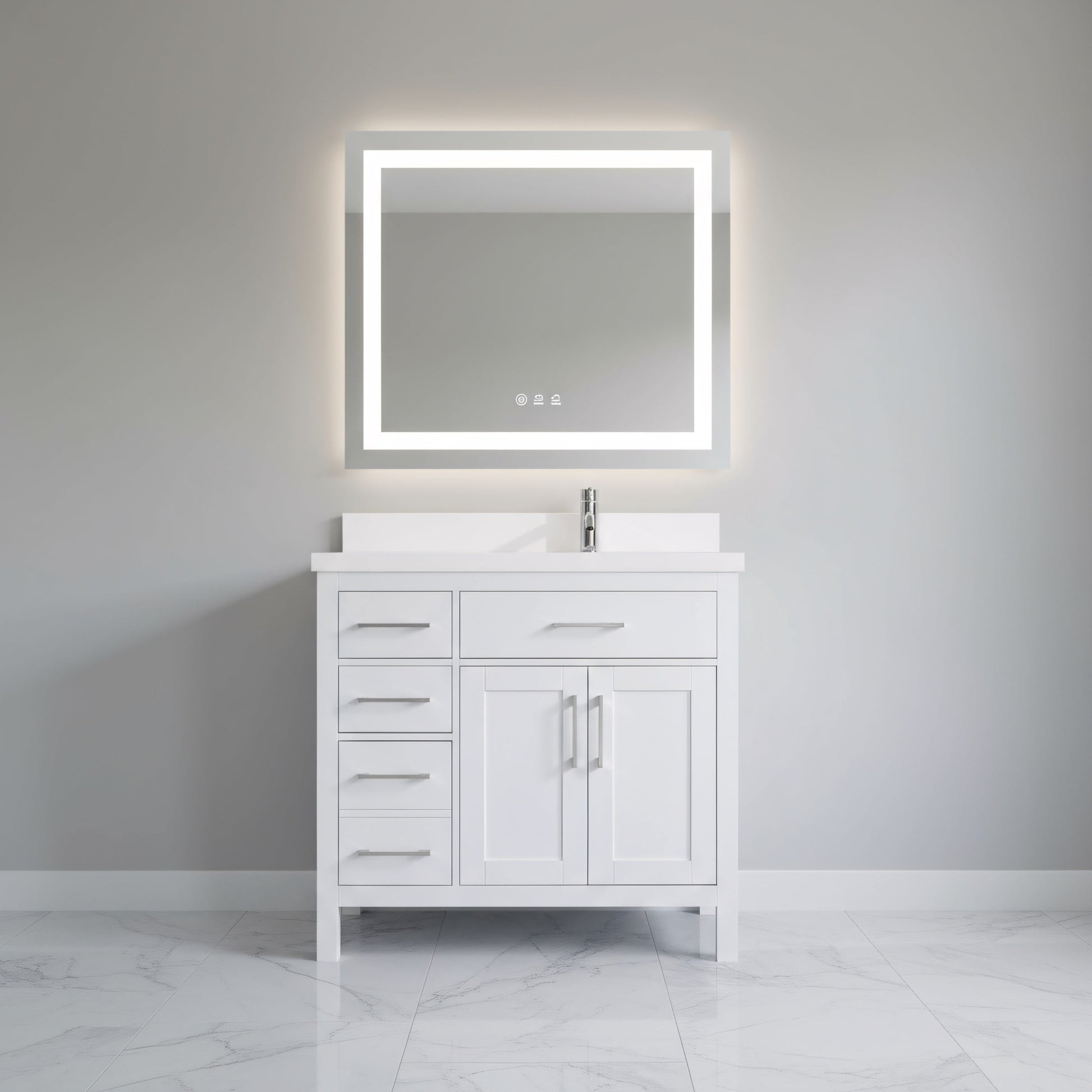 36" White Freestanding Single Sink Bathroom Vanity with Snow White Quartz Countertop-Migration_Bathroom Vanities-DECOROLALA
