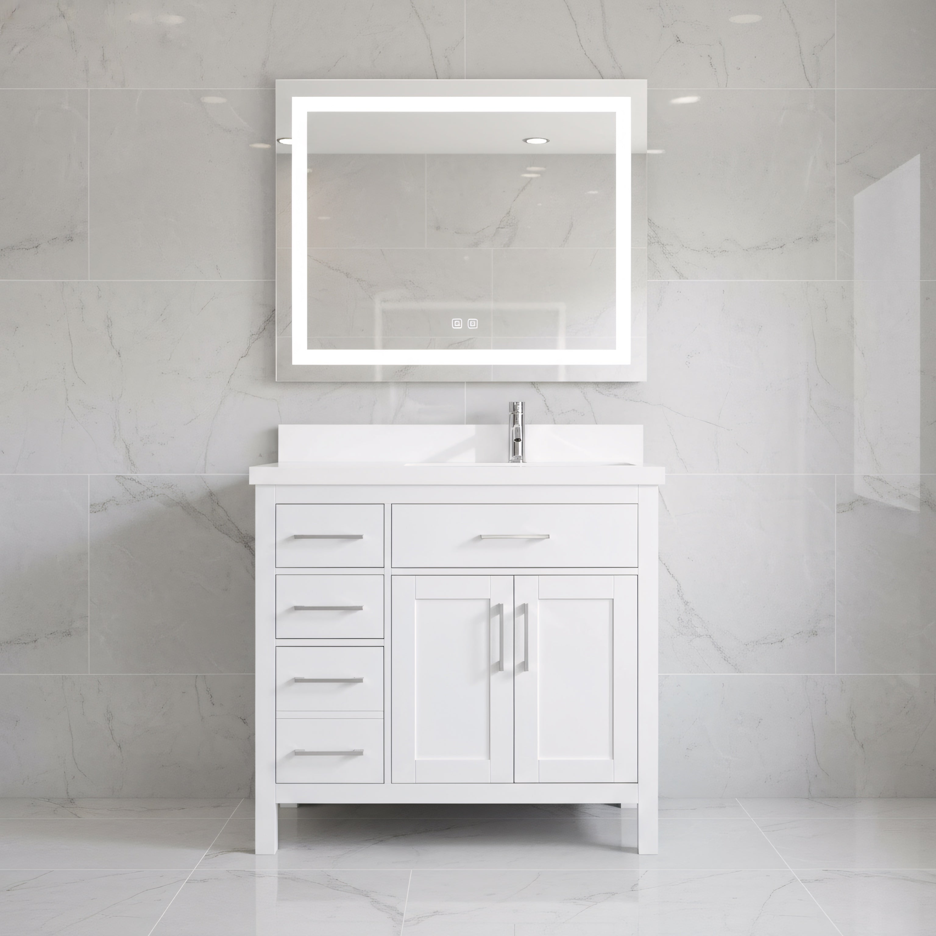 36" White Freestanding Single Sink Bathroom Vanity with Snow White Quartz Countertop-Migration_Bathroom Vanities-DECOROLALA