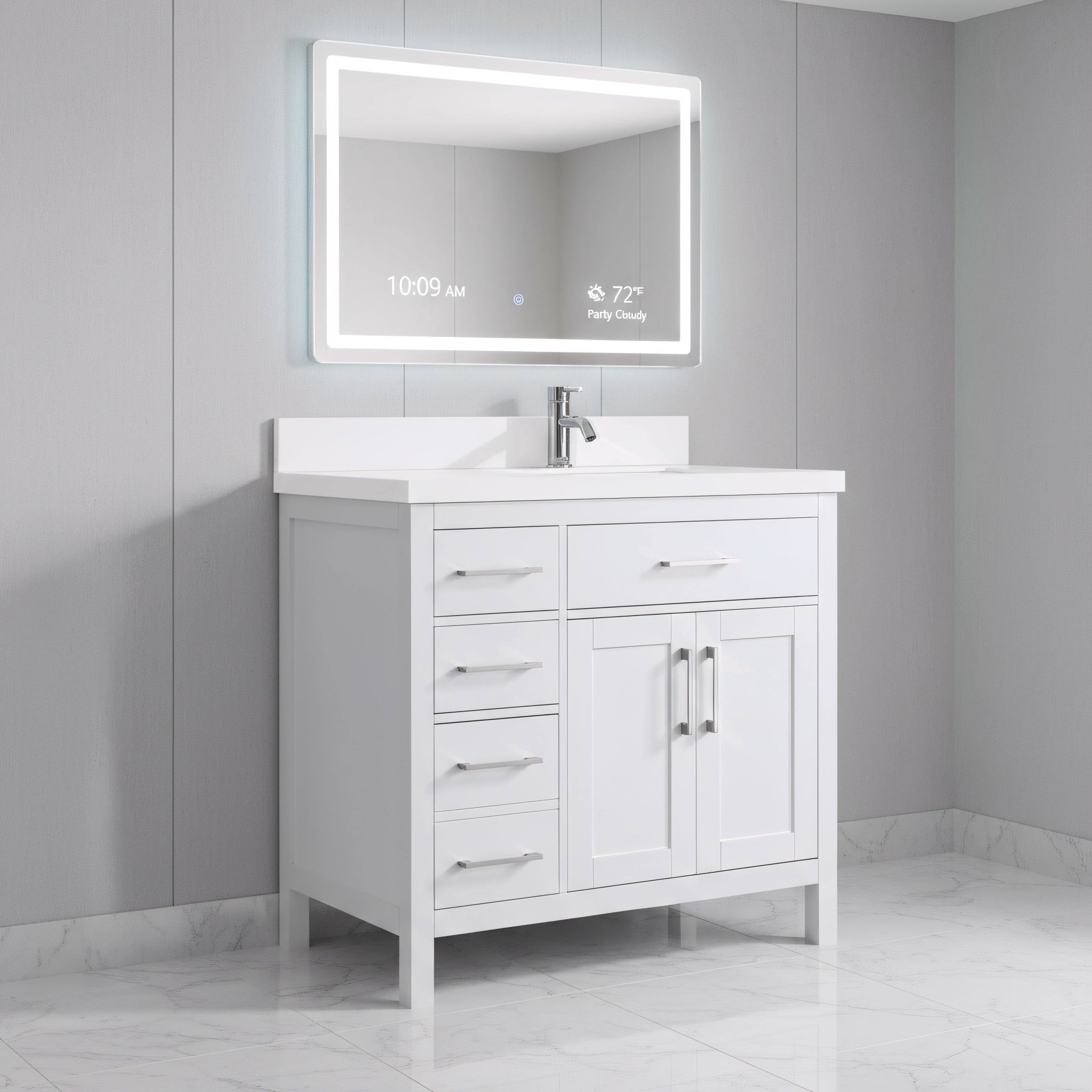 36" White Freestanding Single Sink Bathroom Vanity with Snow White Quartz Countertop-Migration_Bathroom Vanities-DECOROLALA